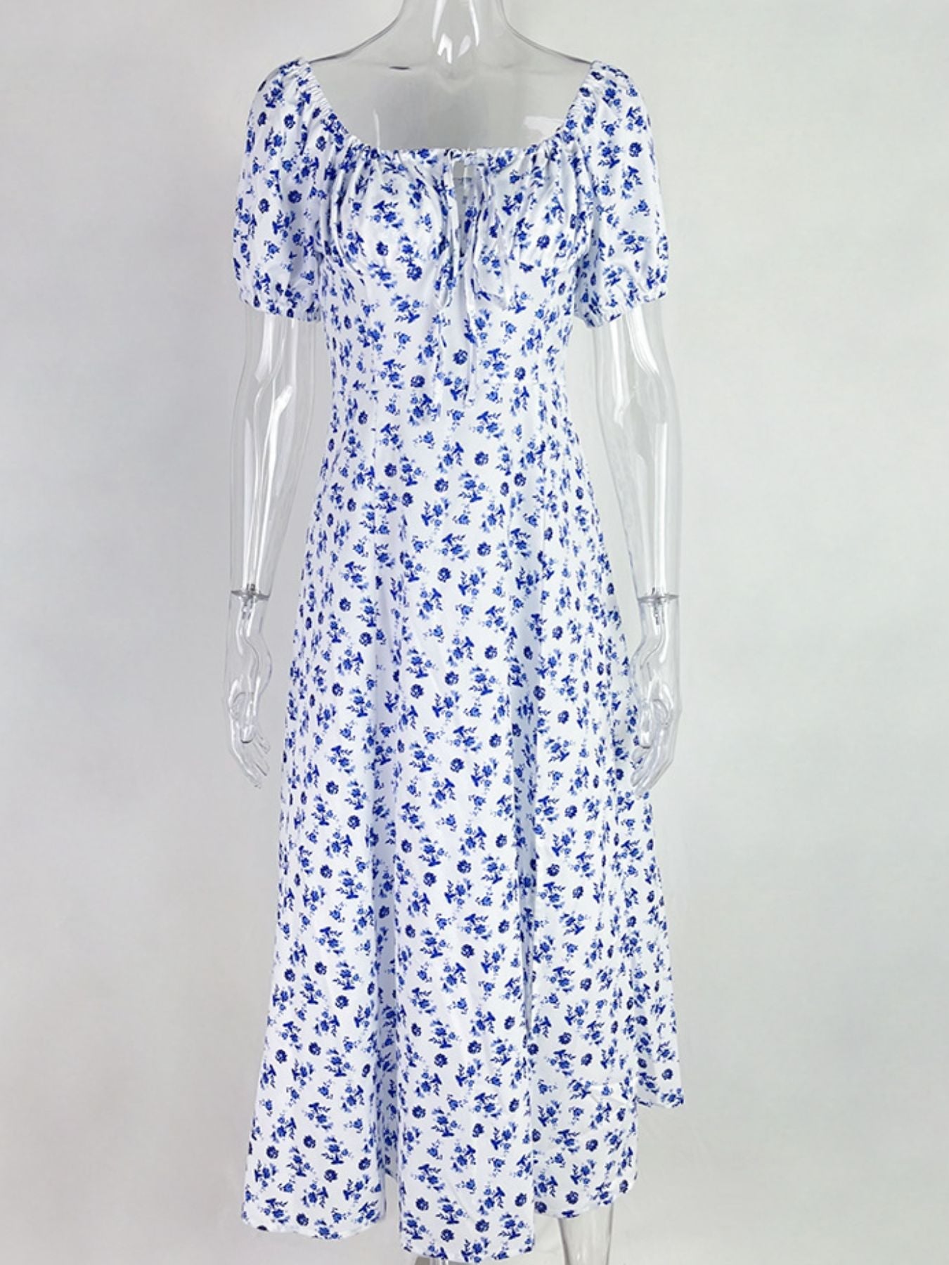 Full Size Floral Print Tie Front Slit Dress Plus Size