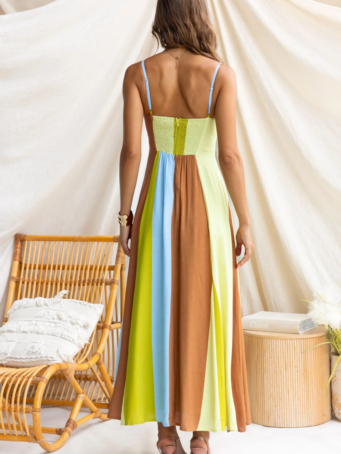 Color Block Spaghetti Strap Maxi Dress