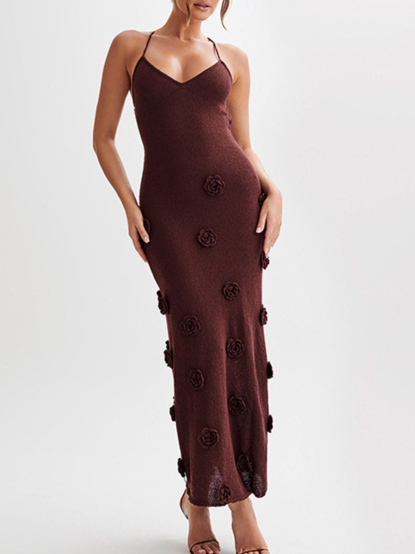 Floral Applique Spaghetti Strap Knit Dress