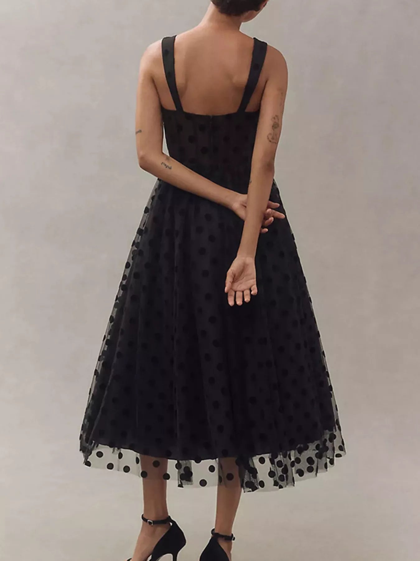 Polka Dot Tulle Sleeveless Midi Dress