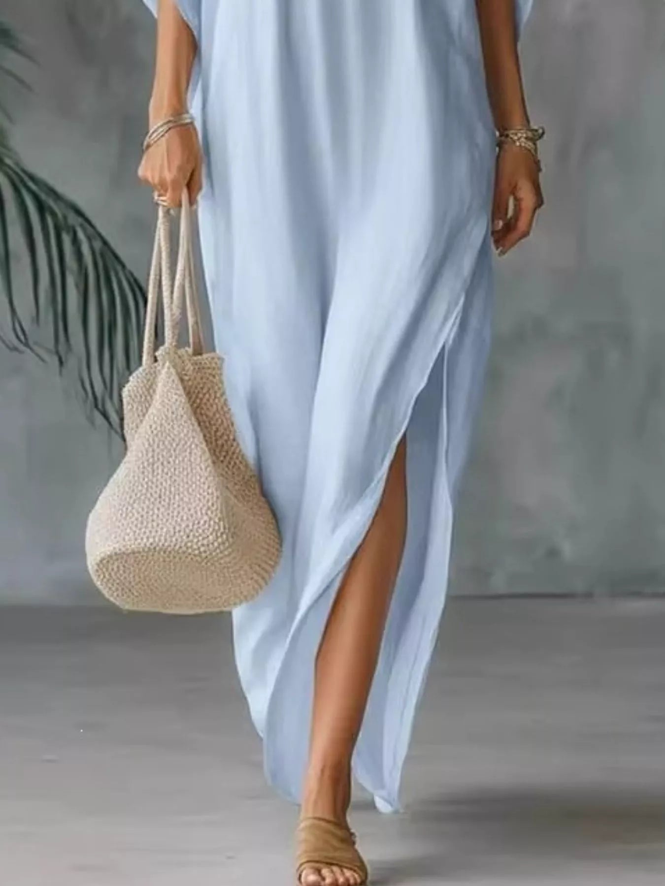 Full Size V-Neck Maxi Dress with Side Slits Plus Size