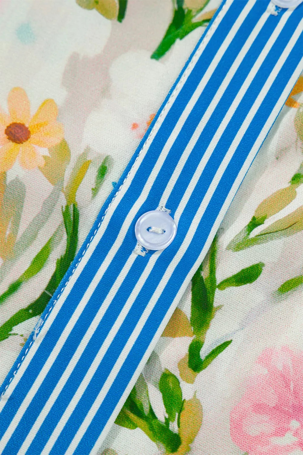 Multicolour Floral Print Striped Trim Button Down Shift Dress