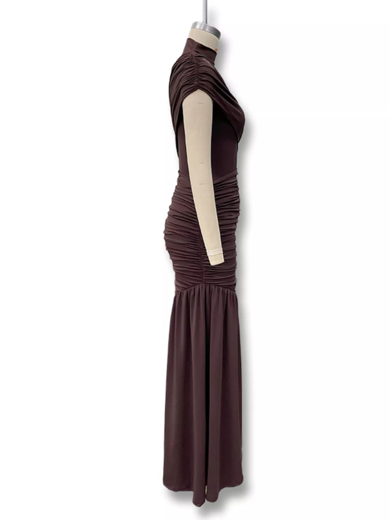 Ruched Asymmetrical Mock Neck Dress
