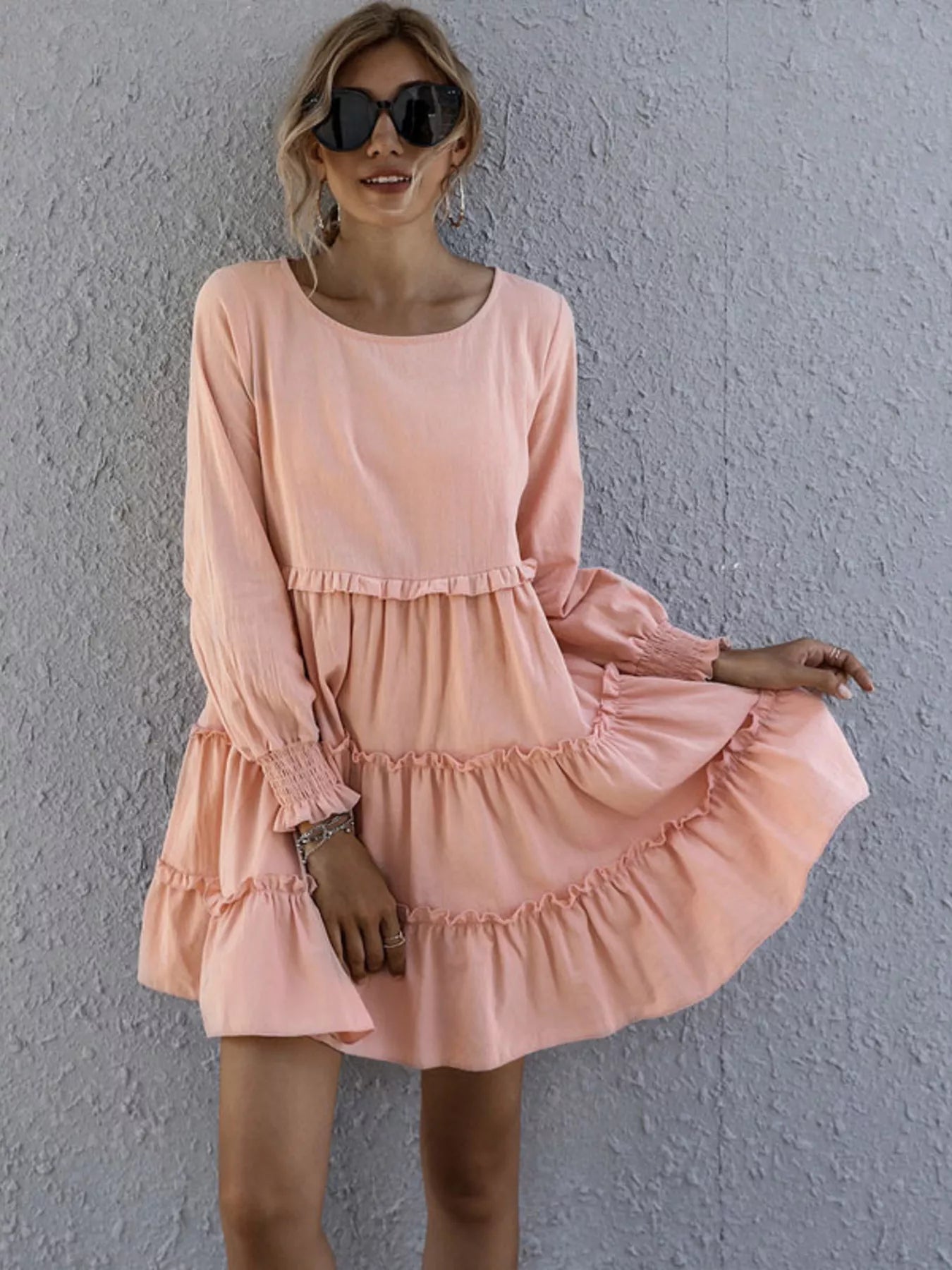 Ruffle Tiered Long Sleeve Mini Dress