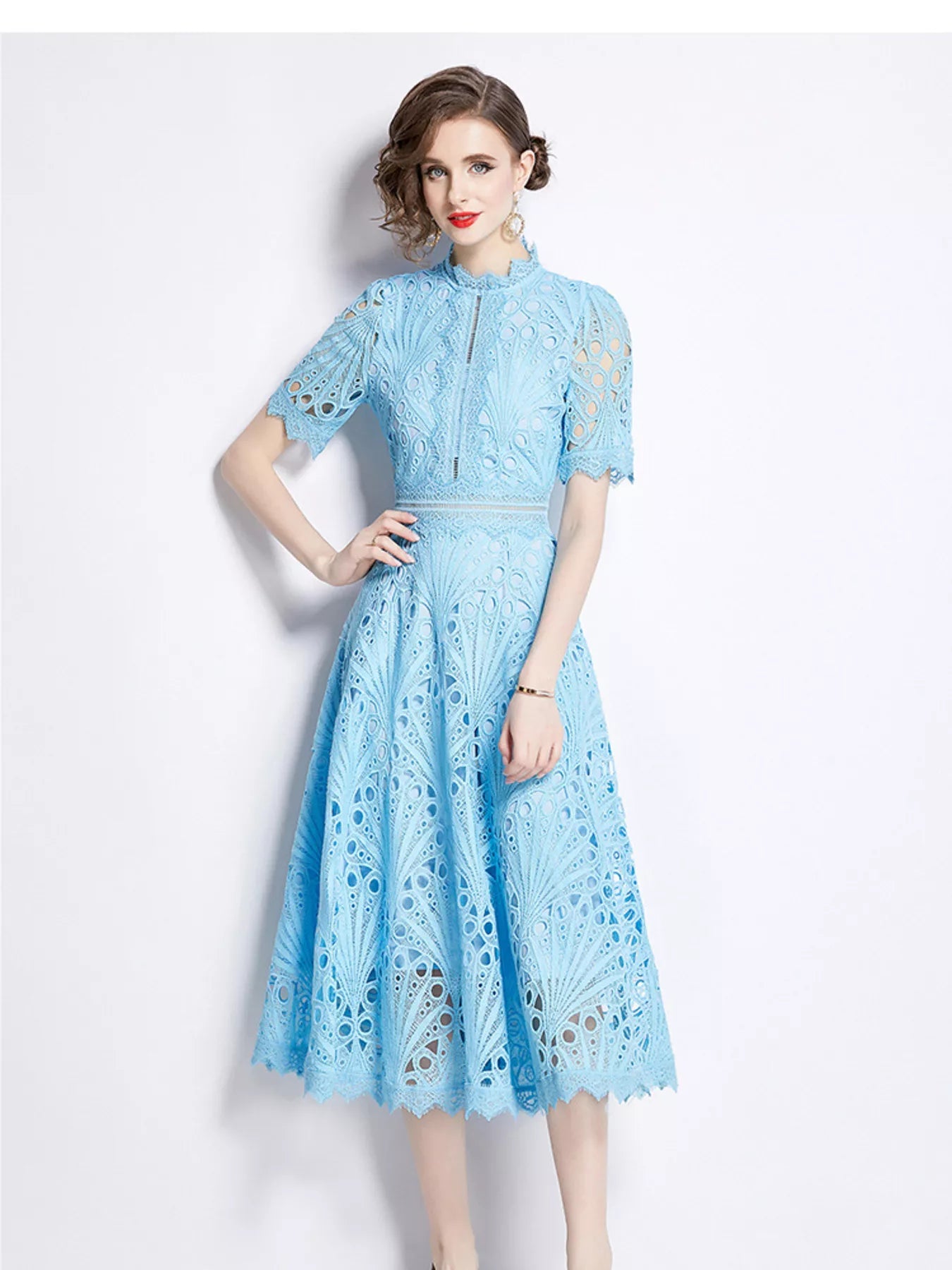 Full Size Lace Short Sleeve Midi Dress Plus Size