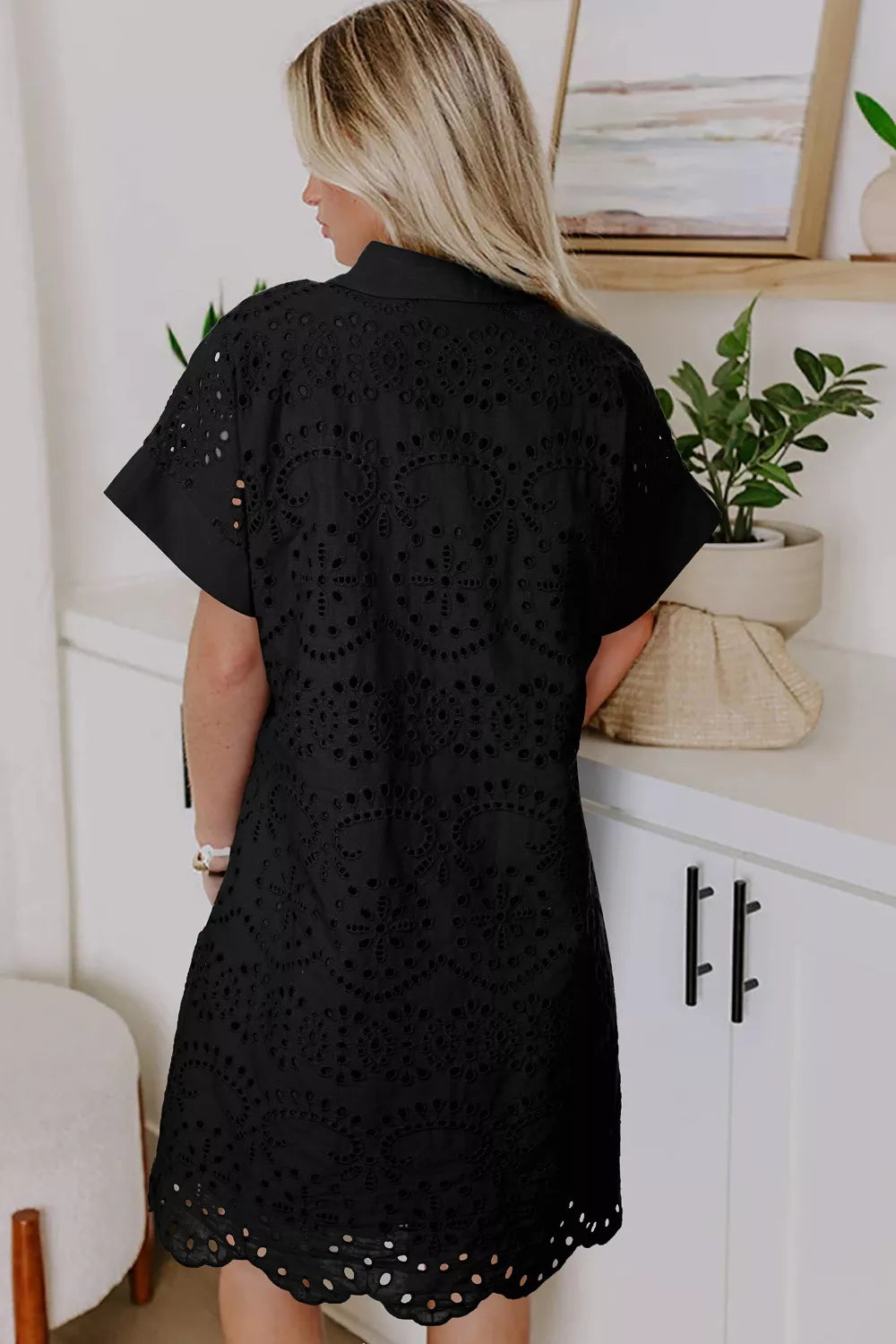 Eyelet Trim Short Sleeve Dress