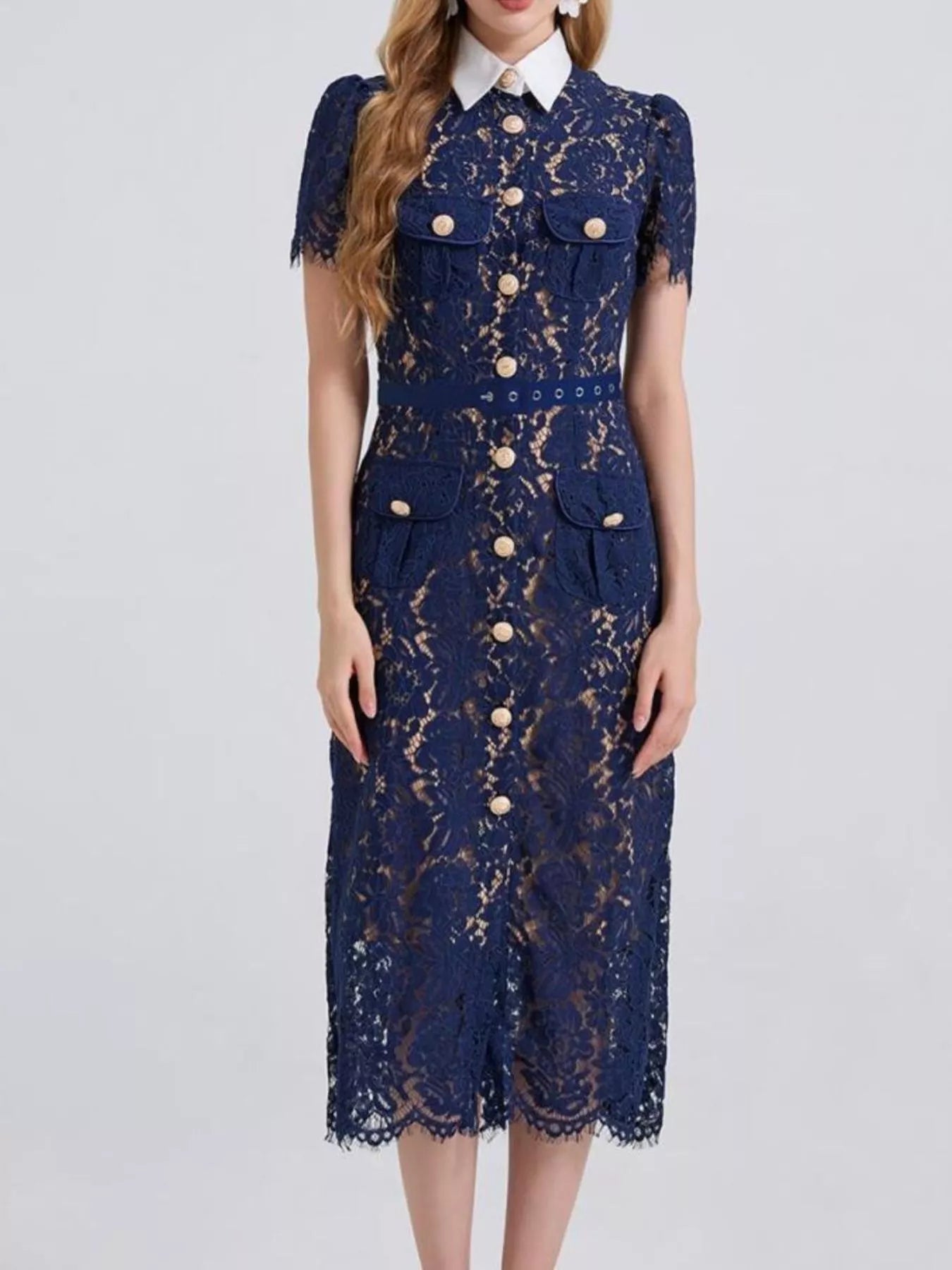 Lace Button-Down Midi Dress