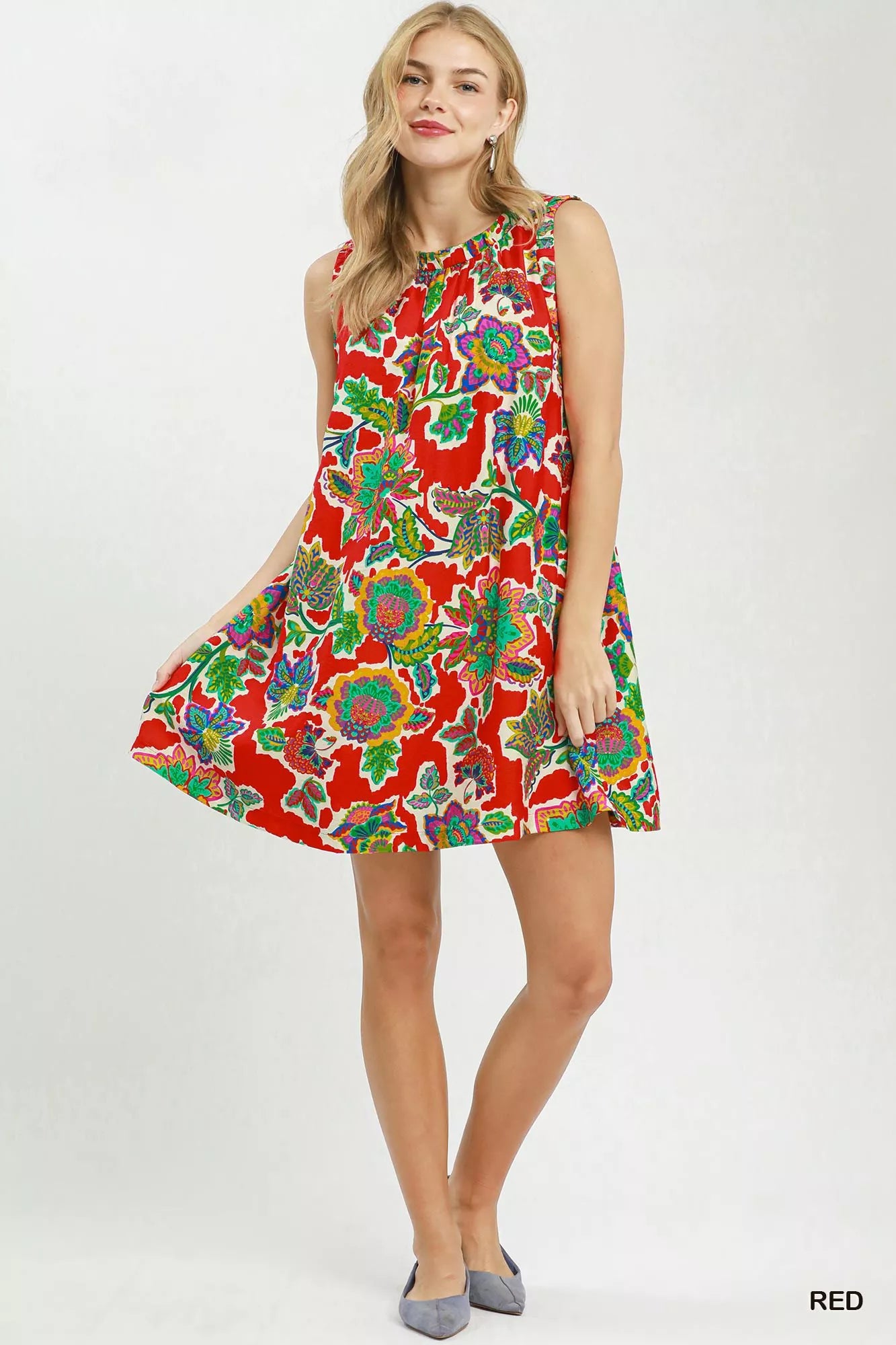 Umgee Abstract Print Sleeveless Shift Dress
