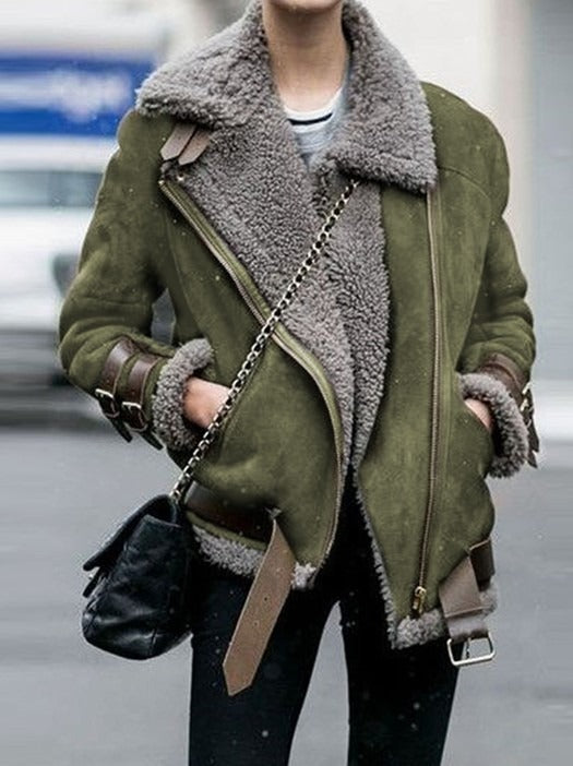 Hot selling locomotive deer skin cashmere lamb fur coat women's lapel collar fur cotton coat