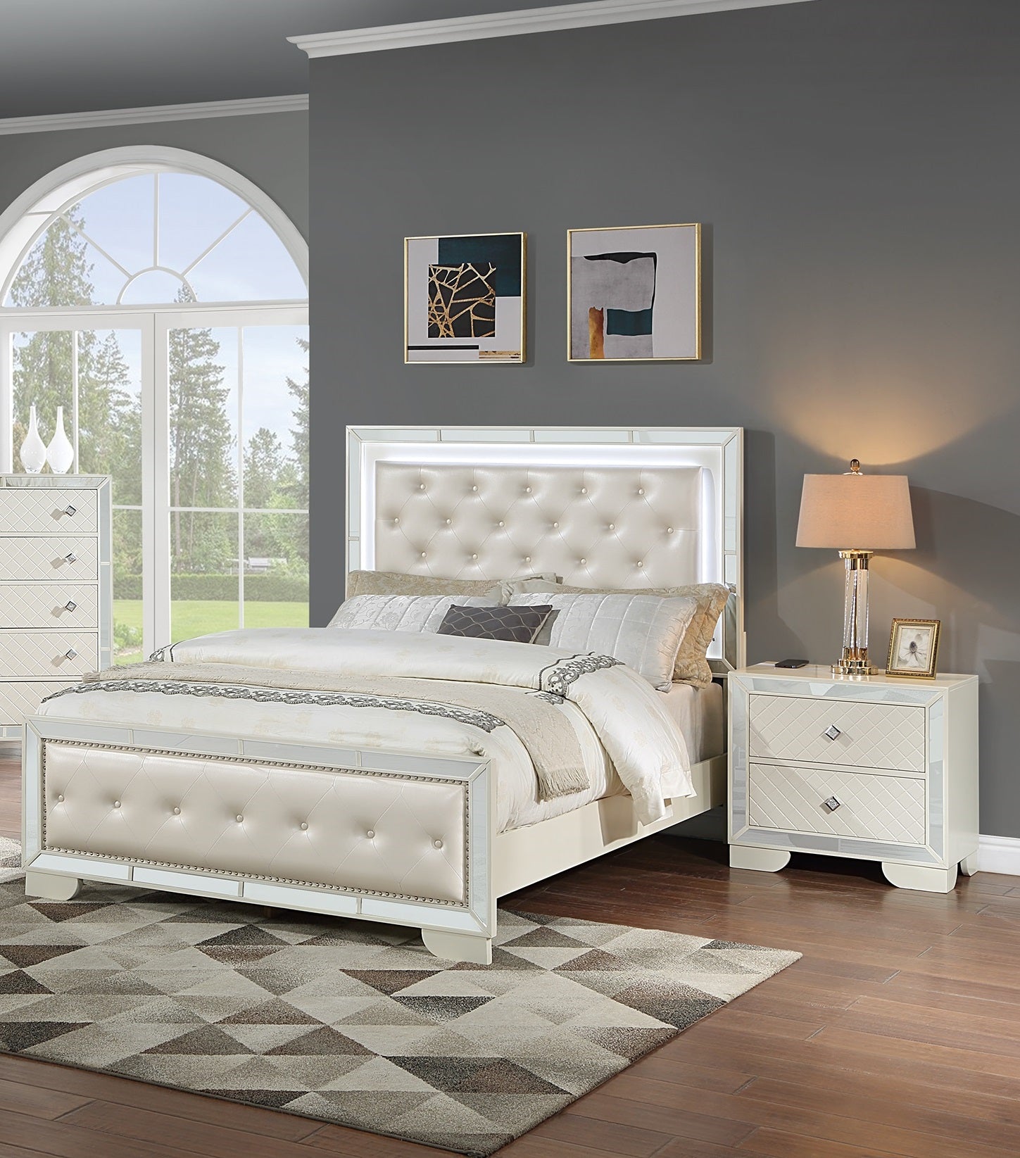 King Size Bed With LED And 2 Nightstands