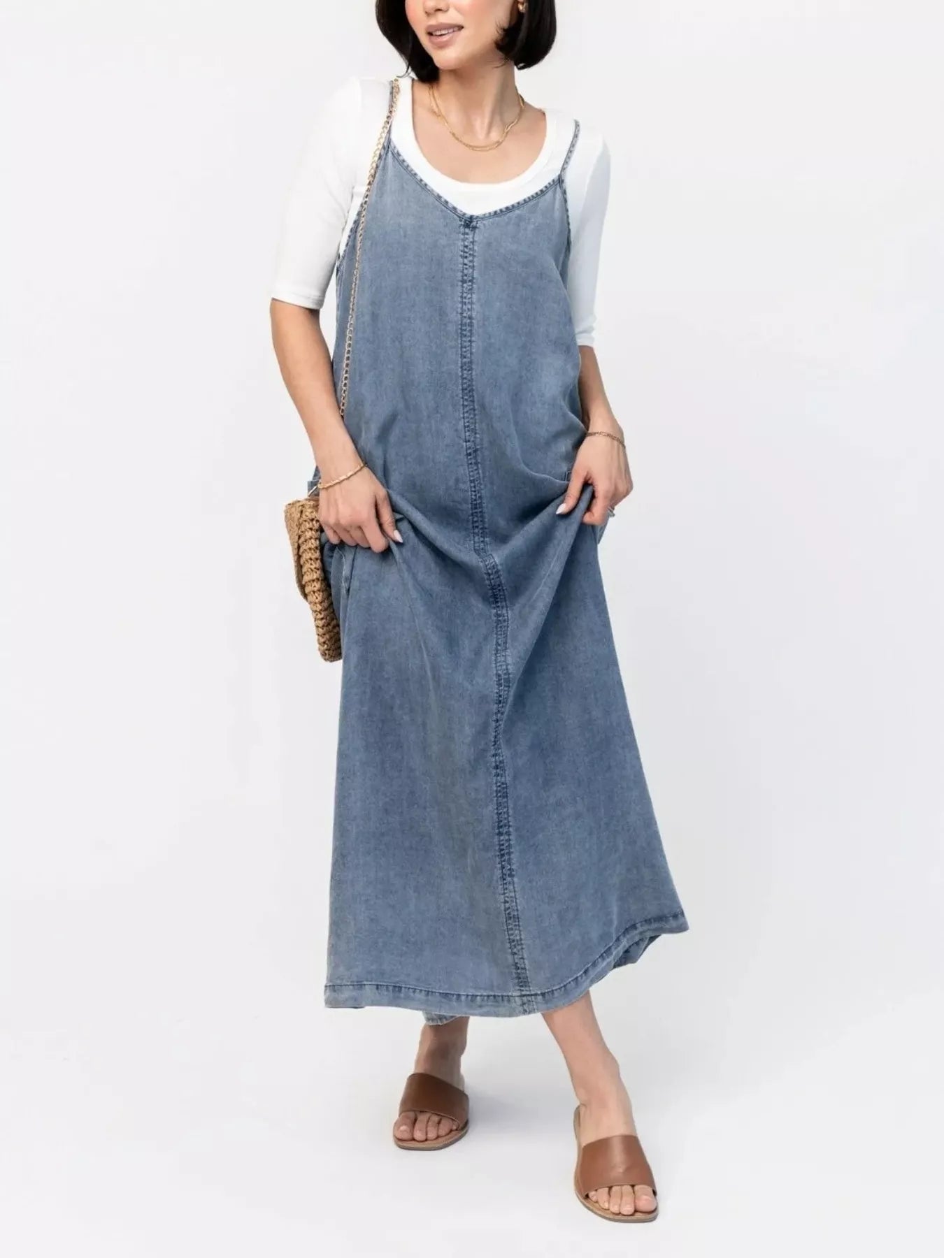 Casual Washed Denim Cami Maxi Dress