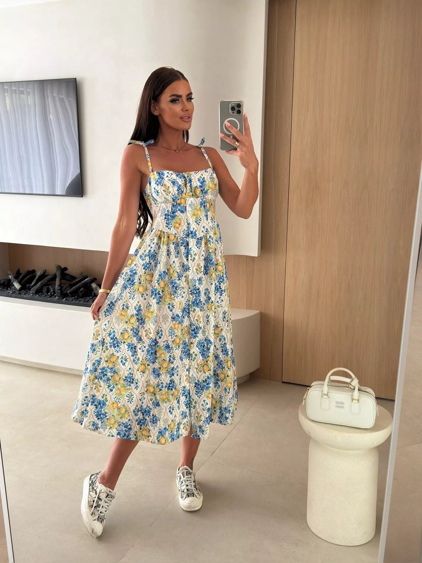 Printed Tie-Strap Midi Dress