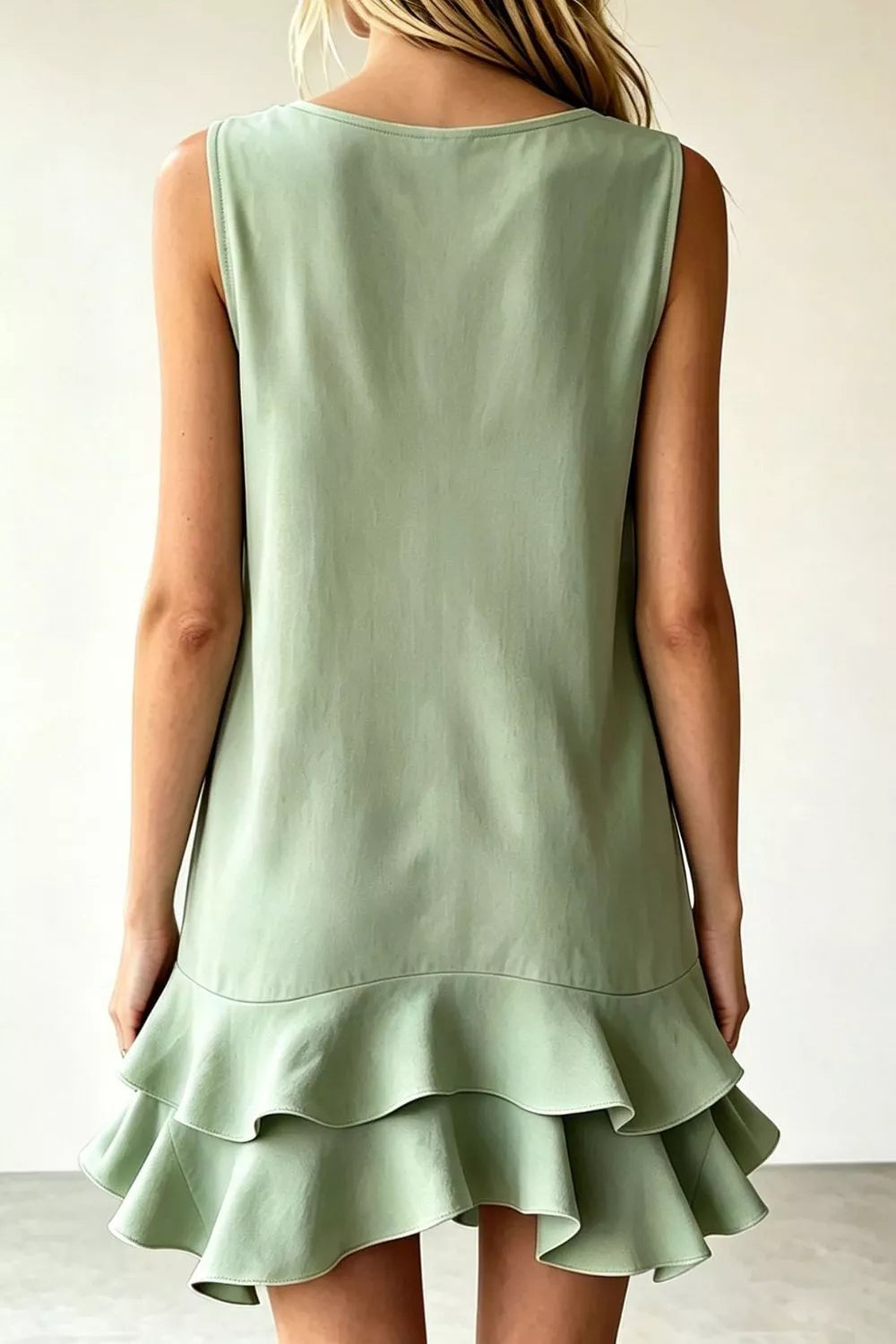 Full Size Sleeveless V-Neck Ruffle Hem Mini Dress Plus Size