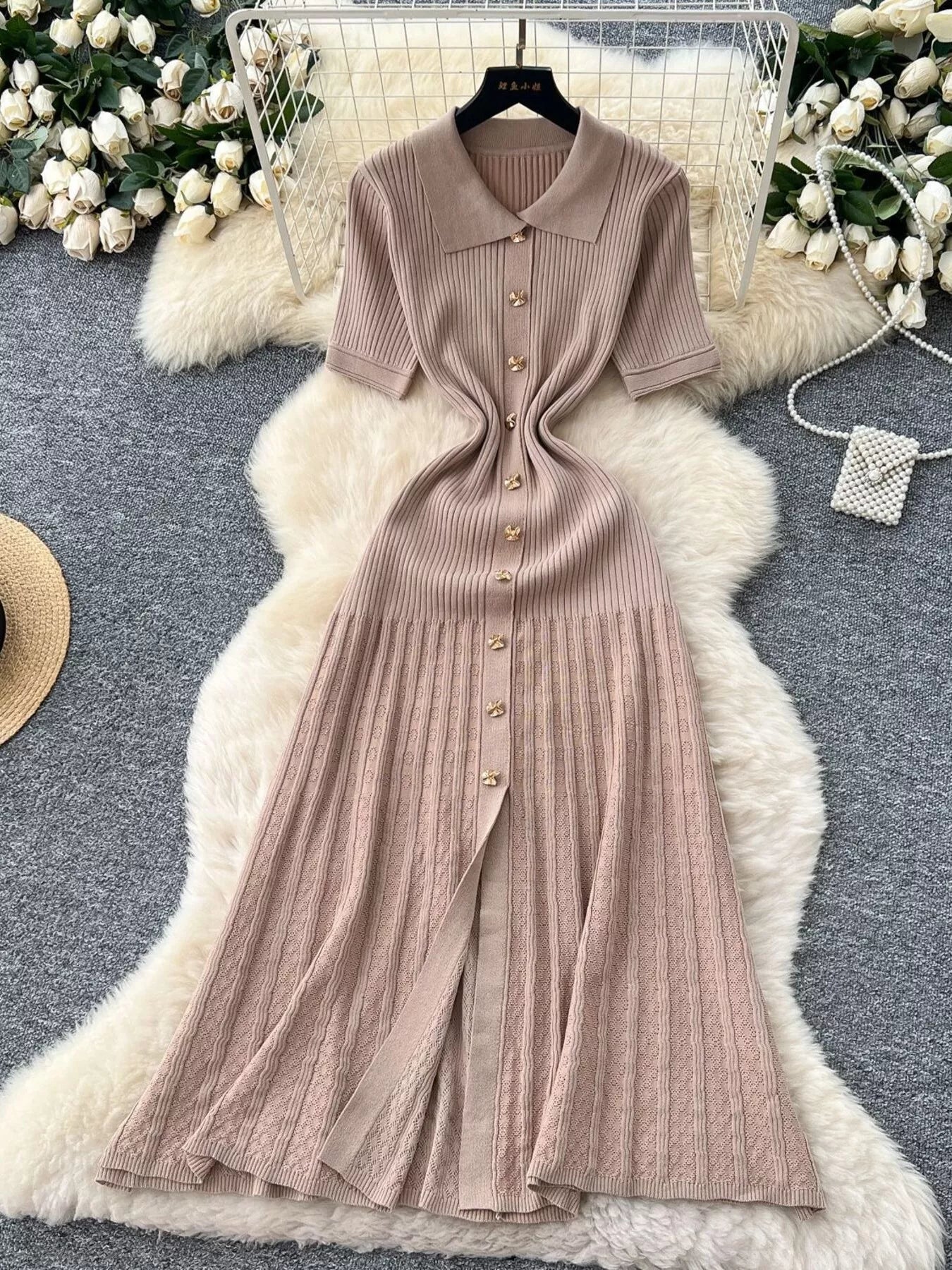 Button Front Short Sleeve Knit Dress