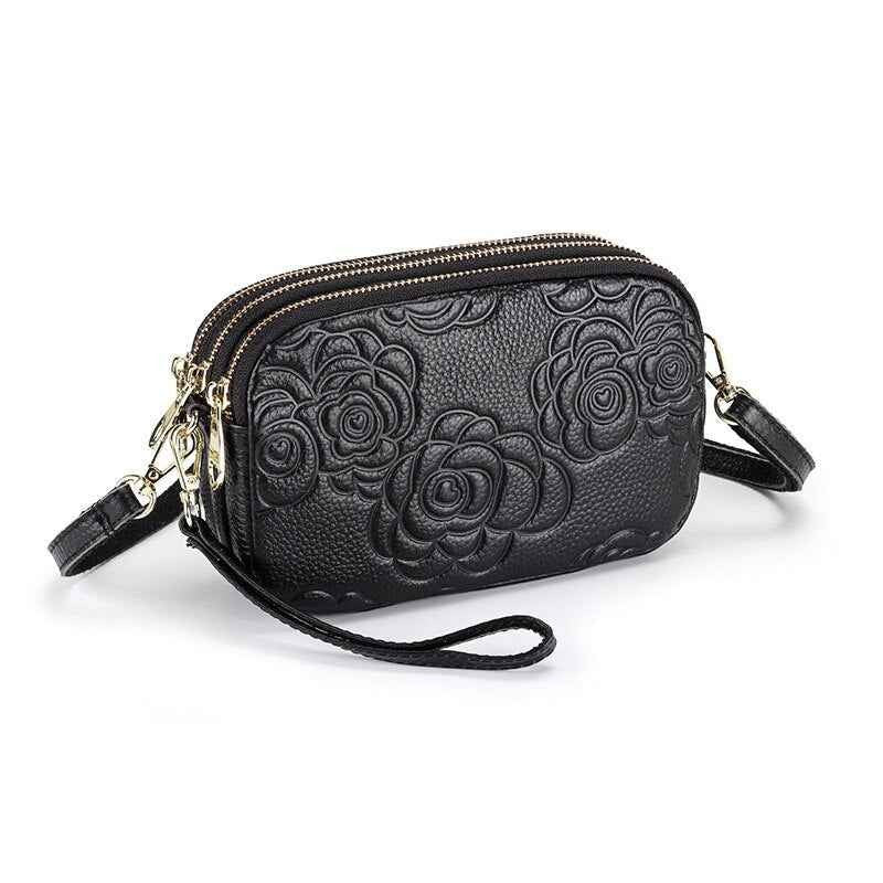 Trend Camellia Genuine Leather Messenger Bag Woman Crossbody Bag Cell Phone Bag Luxury Handbags Women Bags Designer Shoulder Bag
