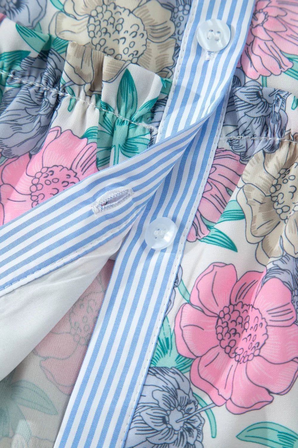 Floral Print Striped Contrast Trim Belted Short Dress
