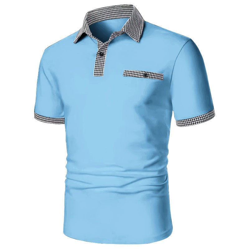 Polo shirt with houndstooth short sleeved collar and T-shirt top