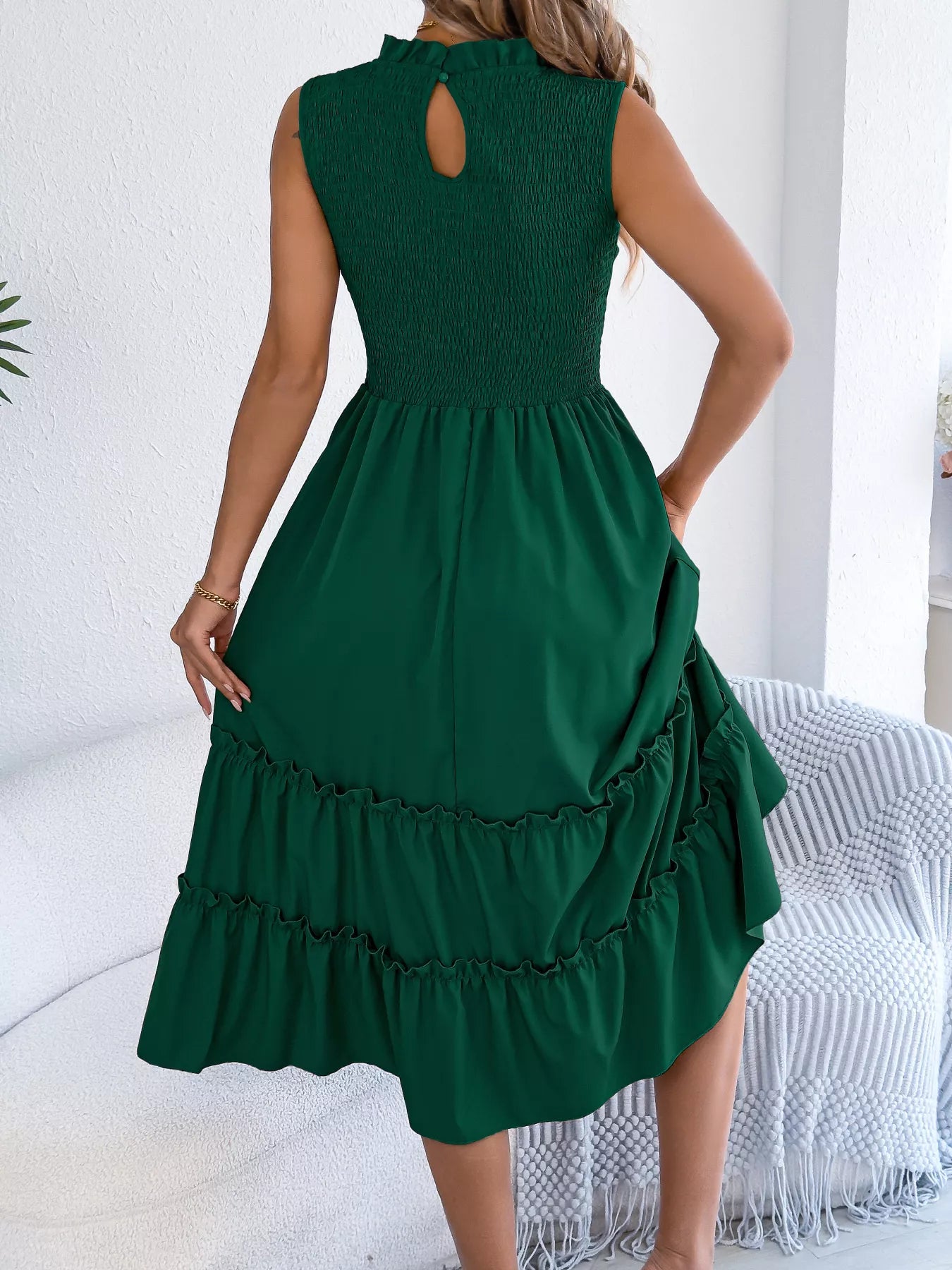 Smocked Sleeveless Tiered Dress