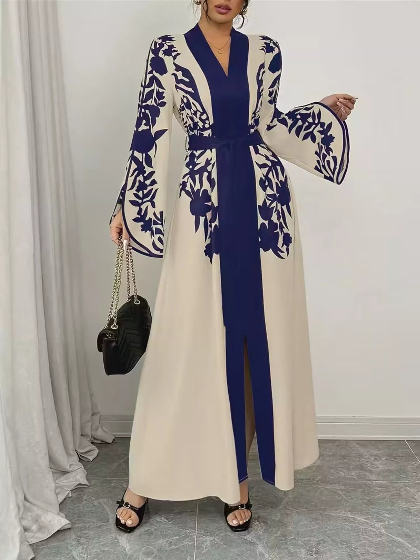 Printed Tie Waist Maxi Dress
