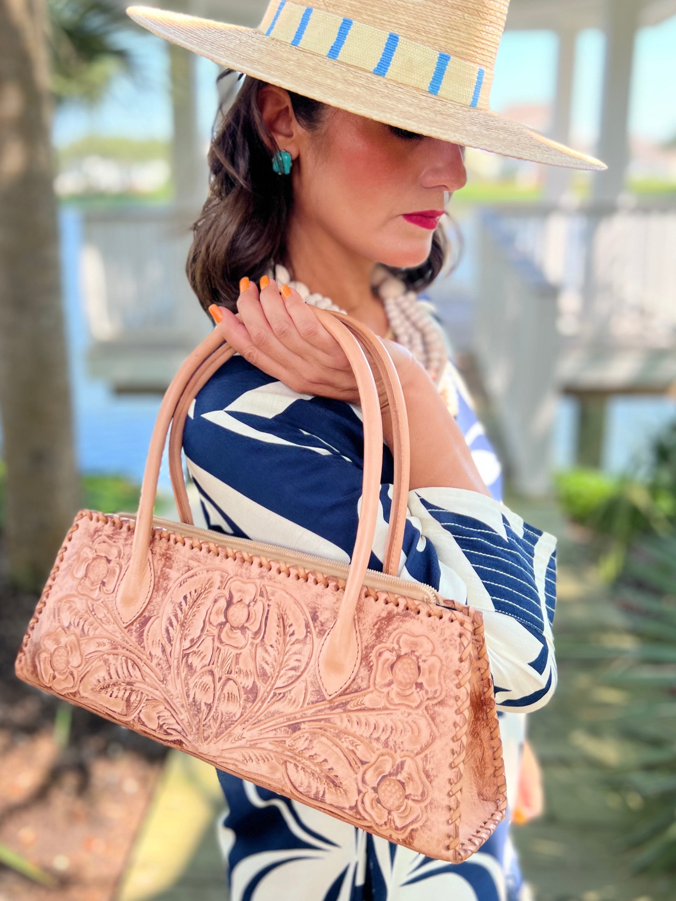 The Abby| Floral Hand-Tooled Leather Clutch & Crossbody
