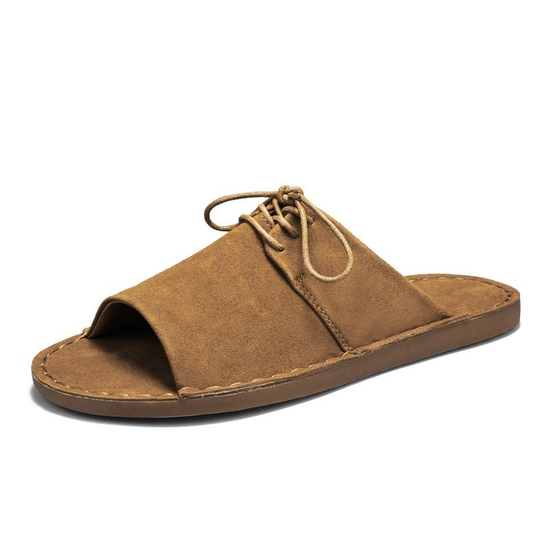 Plus-size Leather Slip-on Outdoor Casual Hollow-out Sandals