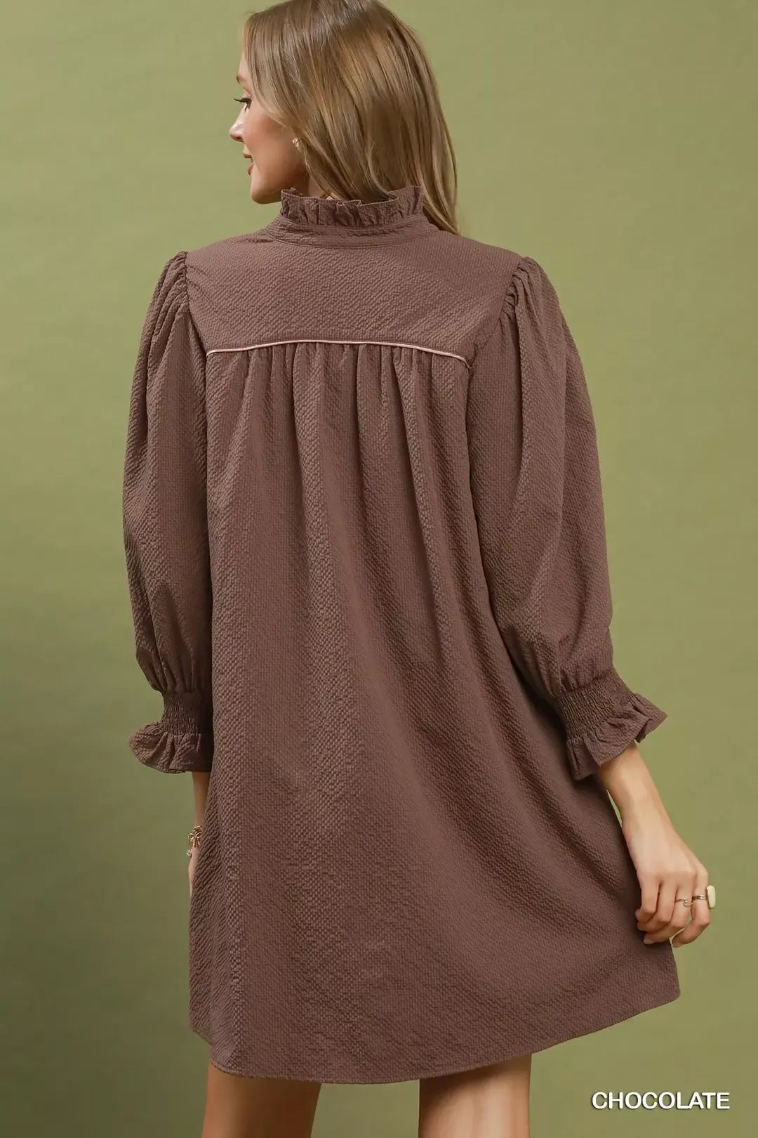 Umgee Textured Puff Sleeve Mini Dress