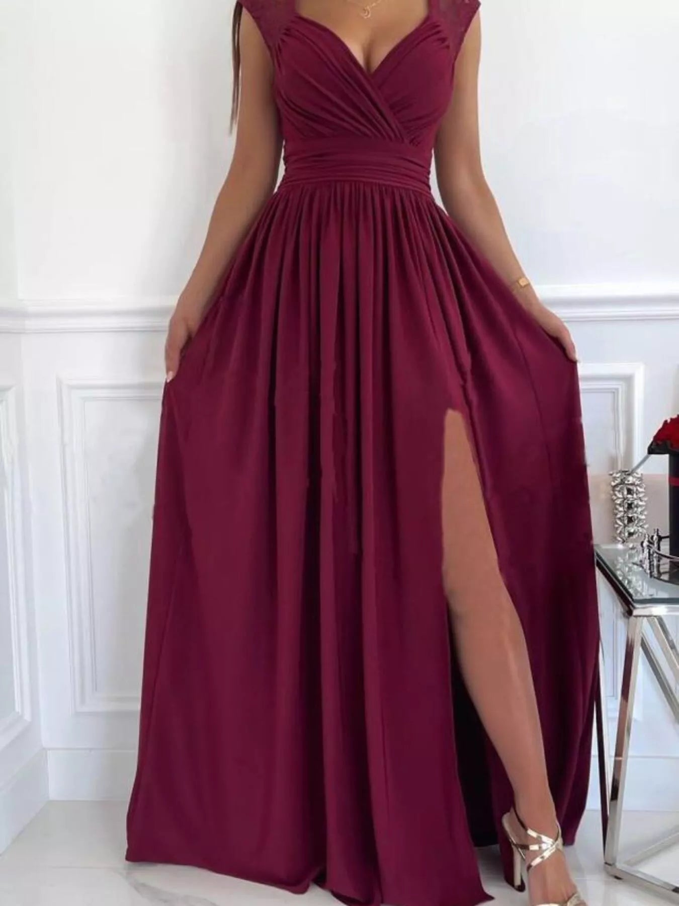 High Slit Lace Detail Maxi Dress