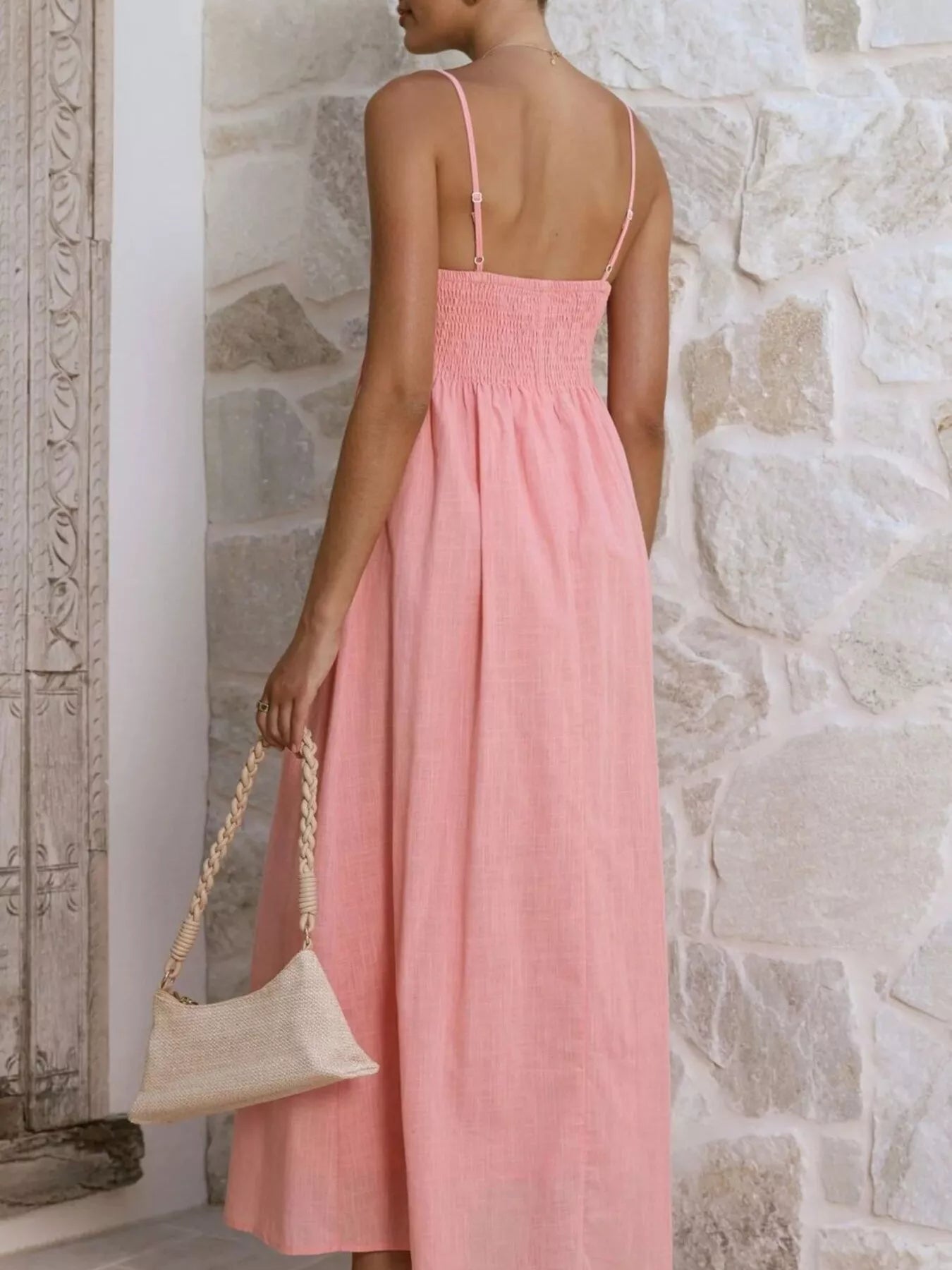 Pleated Bodice Midi Cami Dress