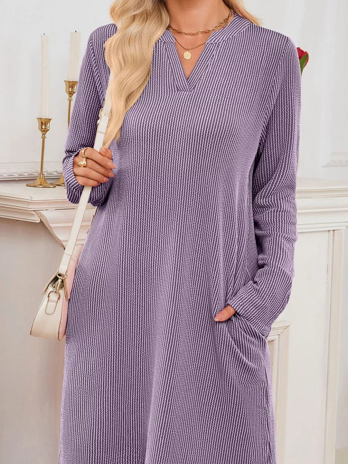 Casual Ribbed Knit Long Sleeve Dress