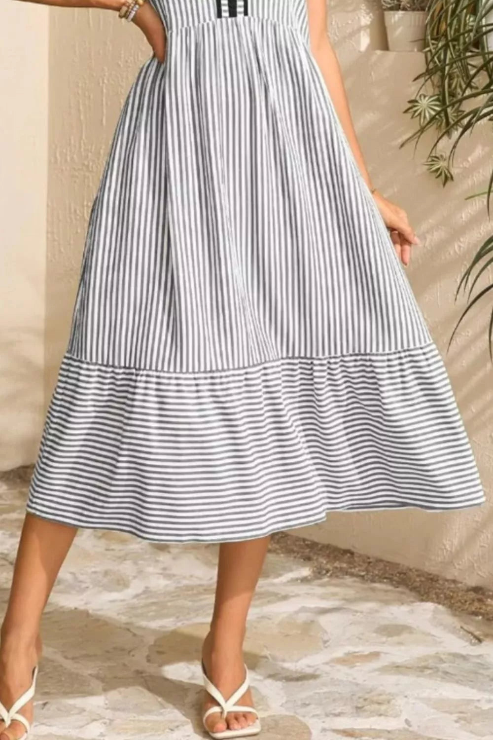 Striped Ruffle Sleeve Midi Dress