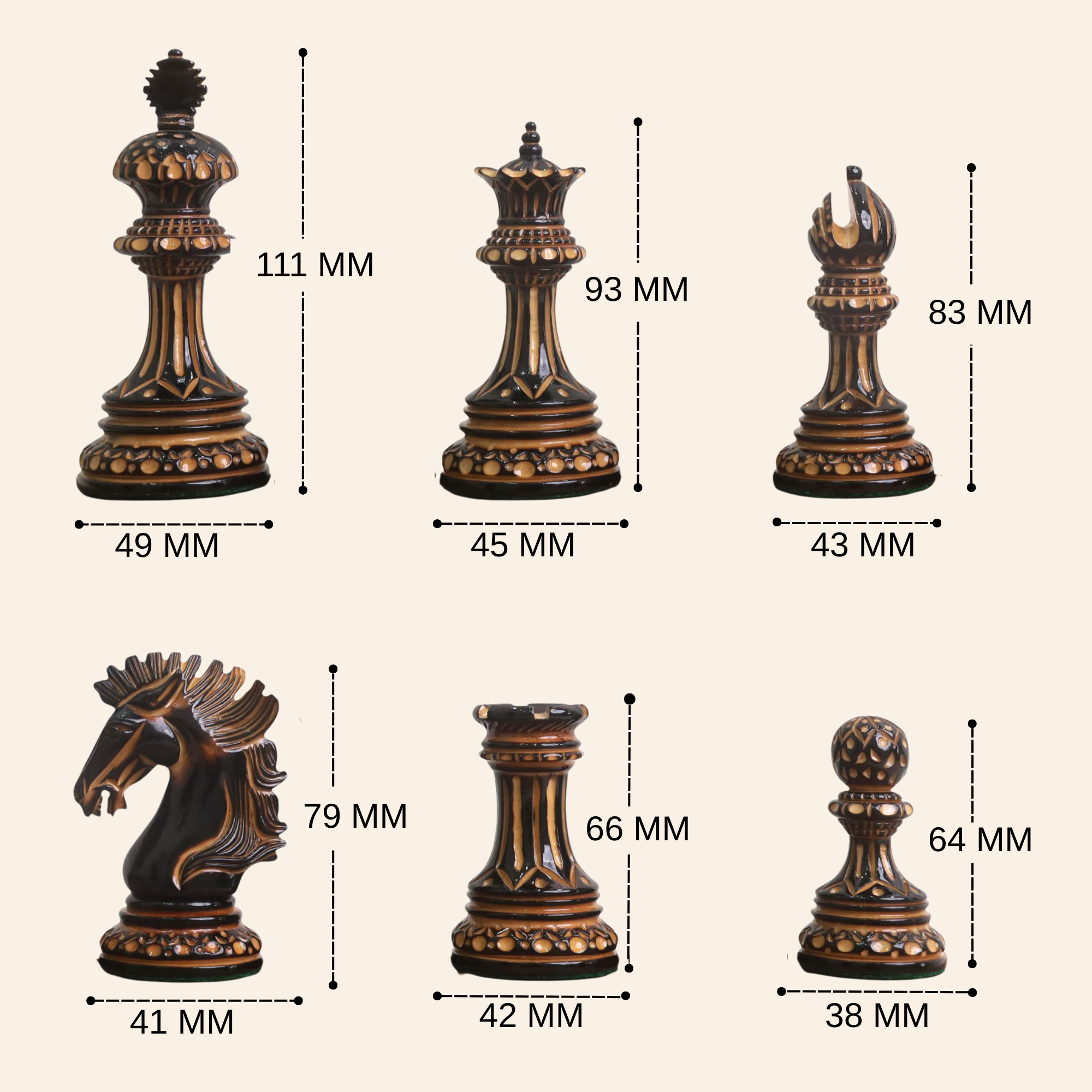 Alexandria Luxury Staunton Burnt Carving Chess Set- Chess Pieces Only - Triple Weighted - Lacquered Boxwood