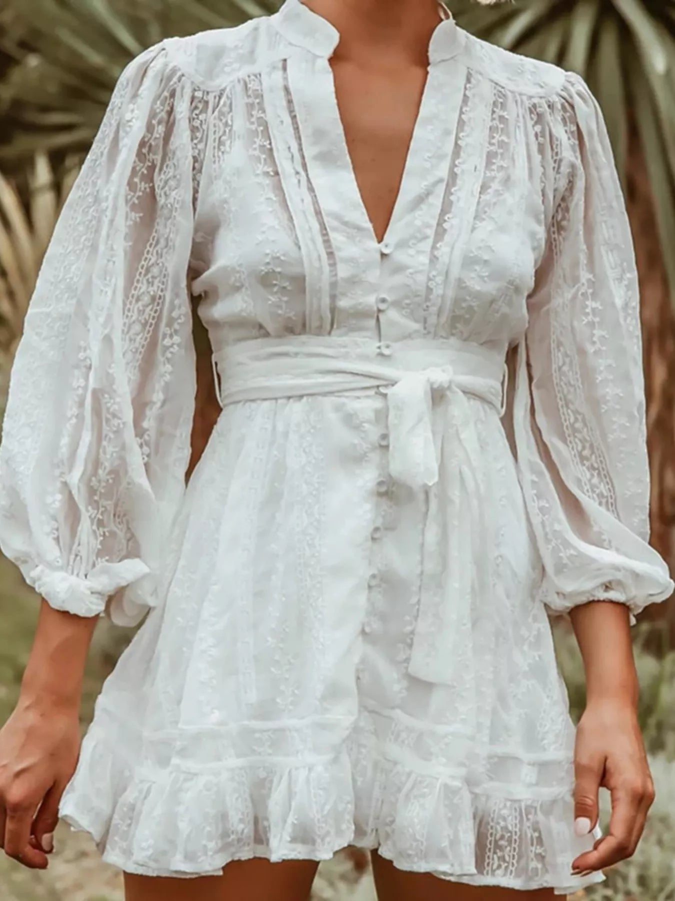 Full Size Ruffled Hem Tie Waist Long Sleeve Dress Plus Size