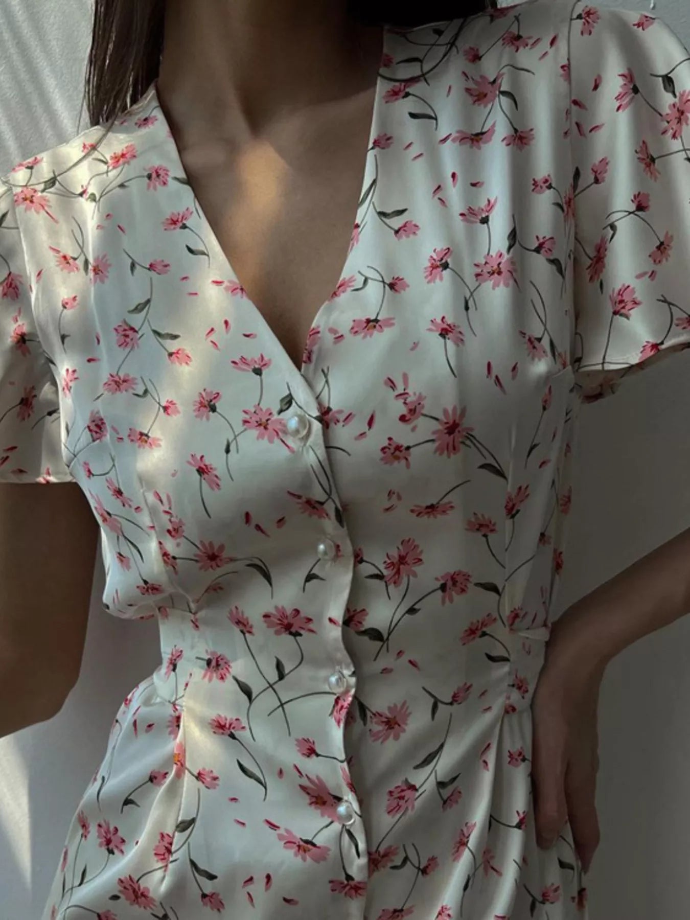 Floral Print V-Neck Flutter Sleeves Midi Dress