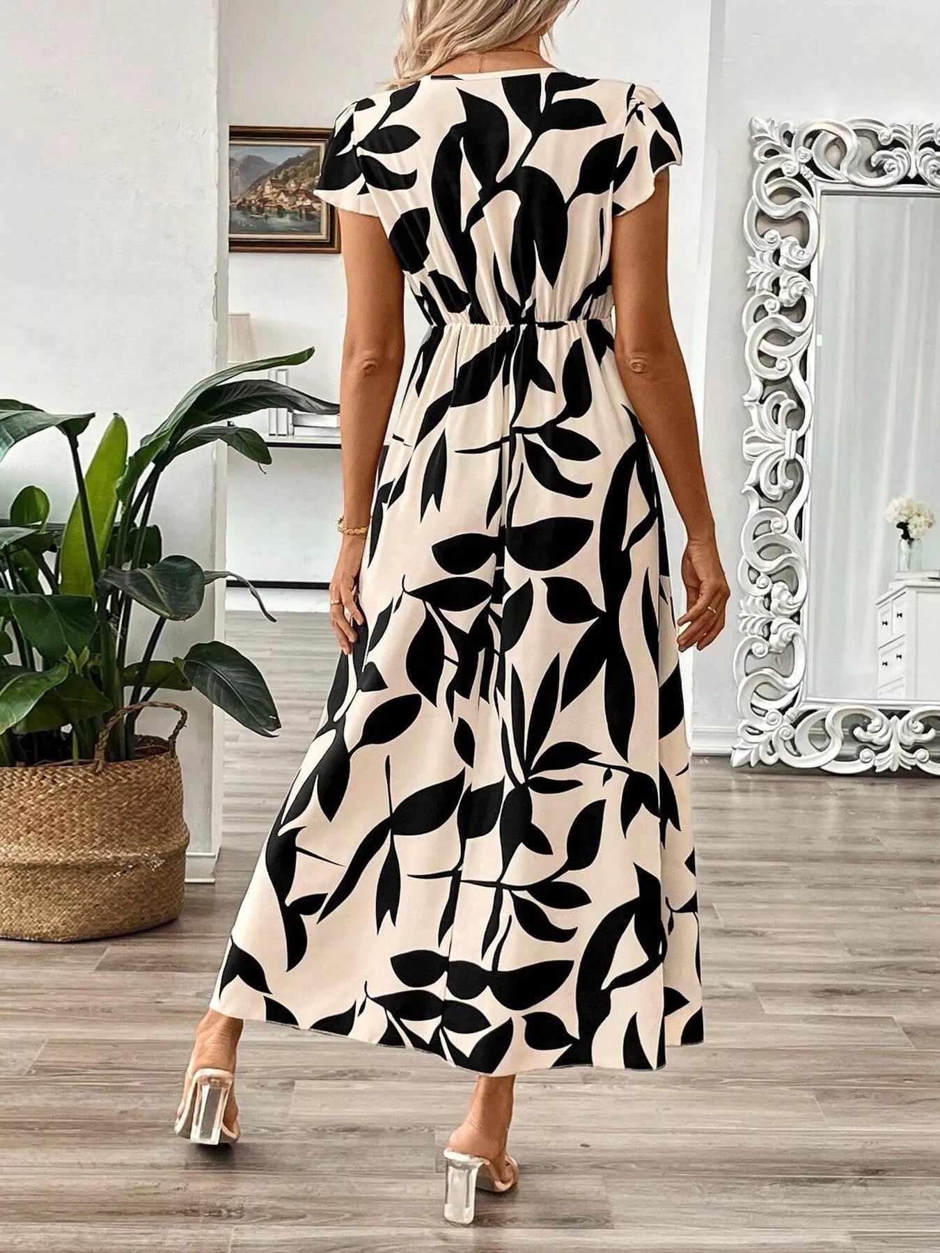 Surplice Cap Sleeve Midi Dress