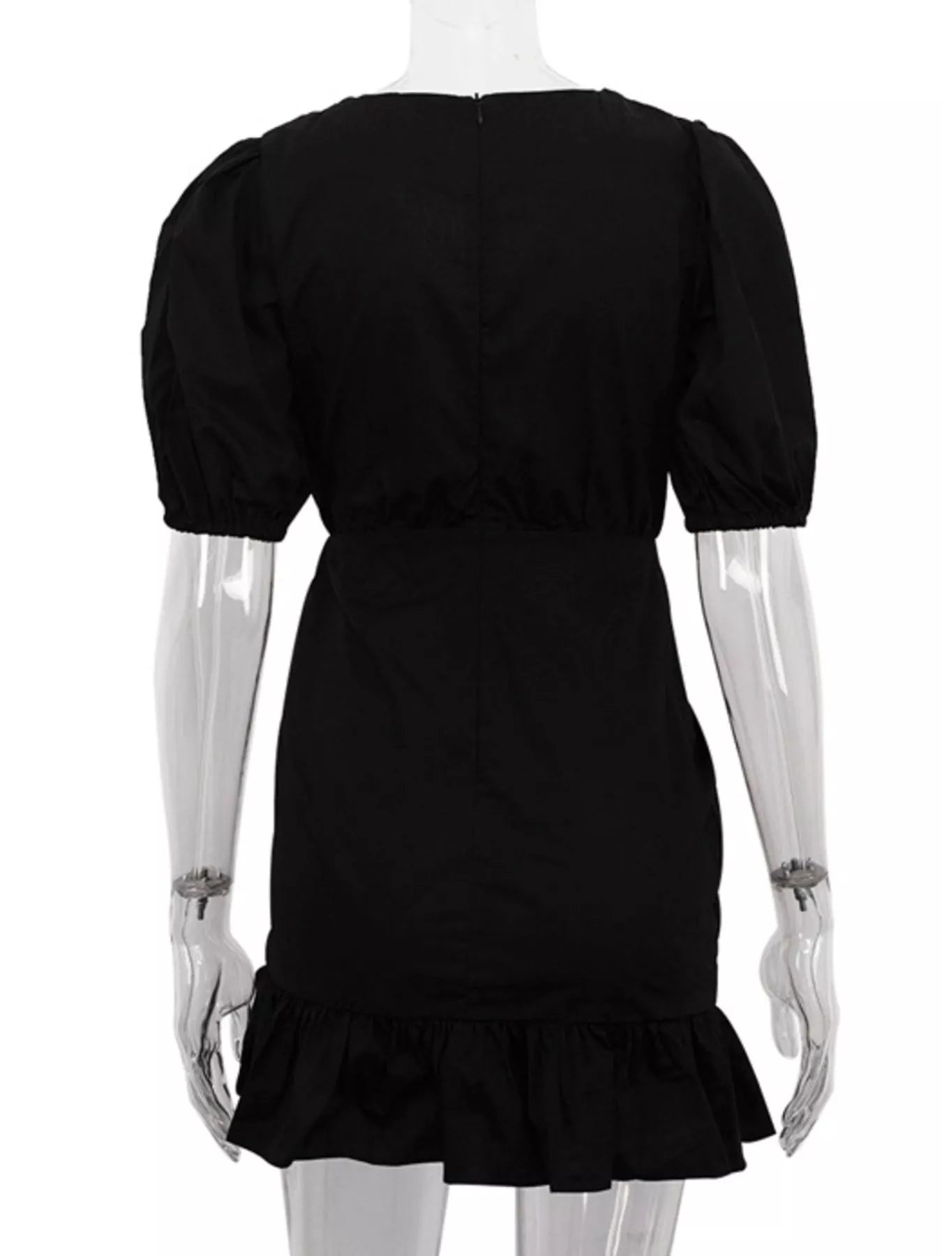 Ruffled Hem Ruched Puff Sleeve Mini Dress