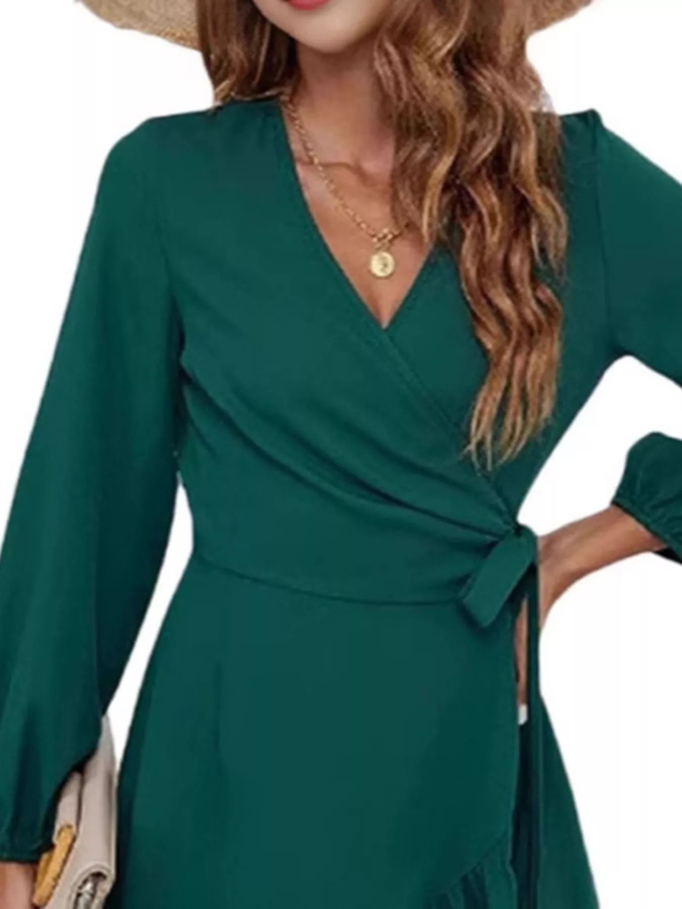 Ruffle Hem Long Sleeve Wrap Dress