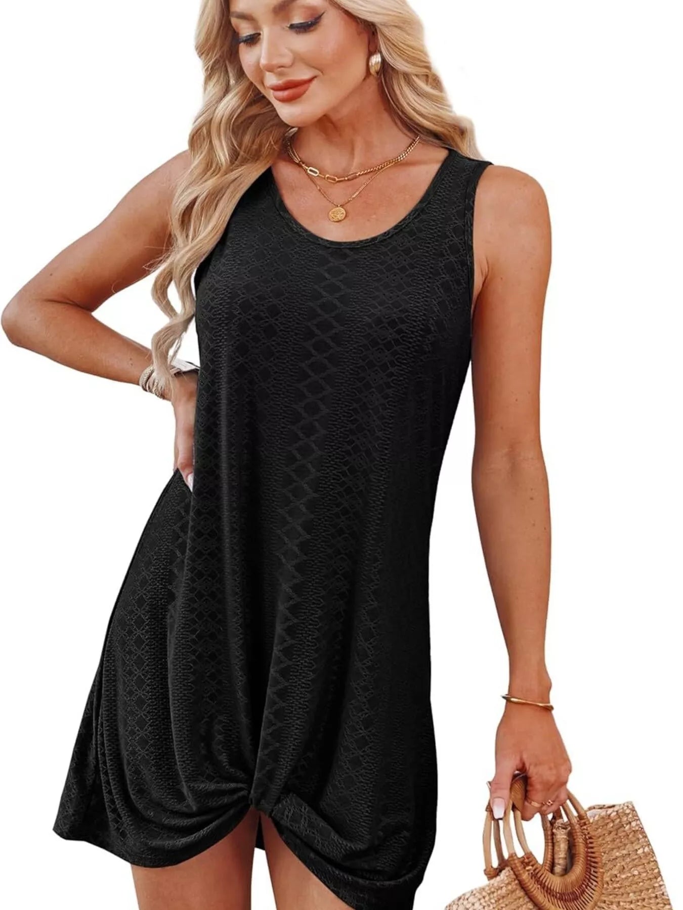 Sleeveless Knotted Hem Tank Dress