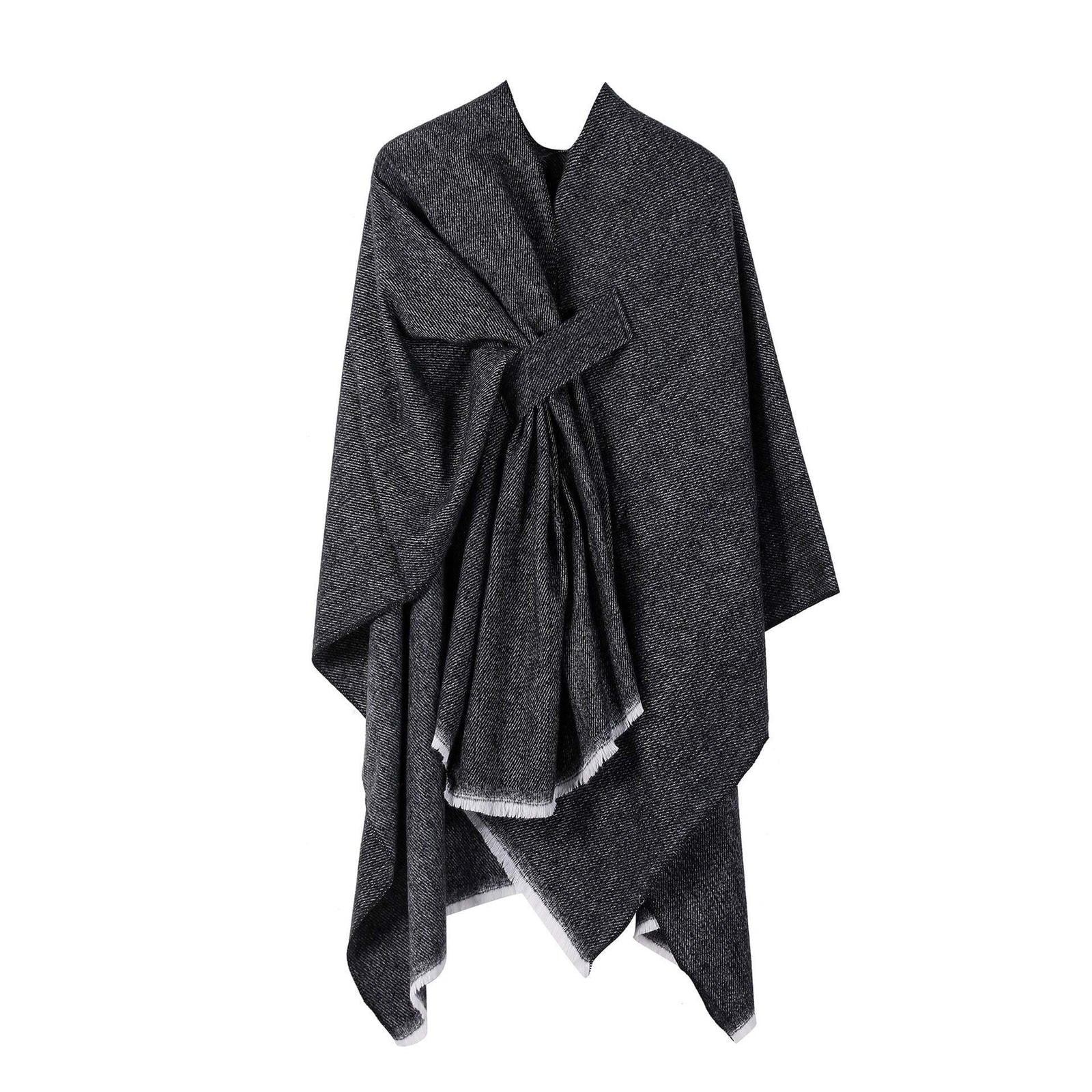 Autumn and winter solid color fashionable imitation cashmere shawl plain color split open cape