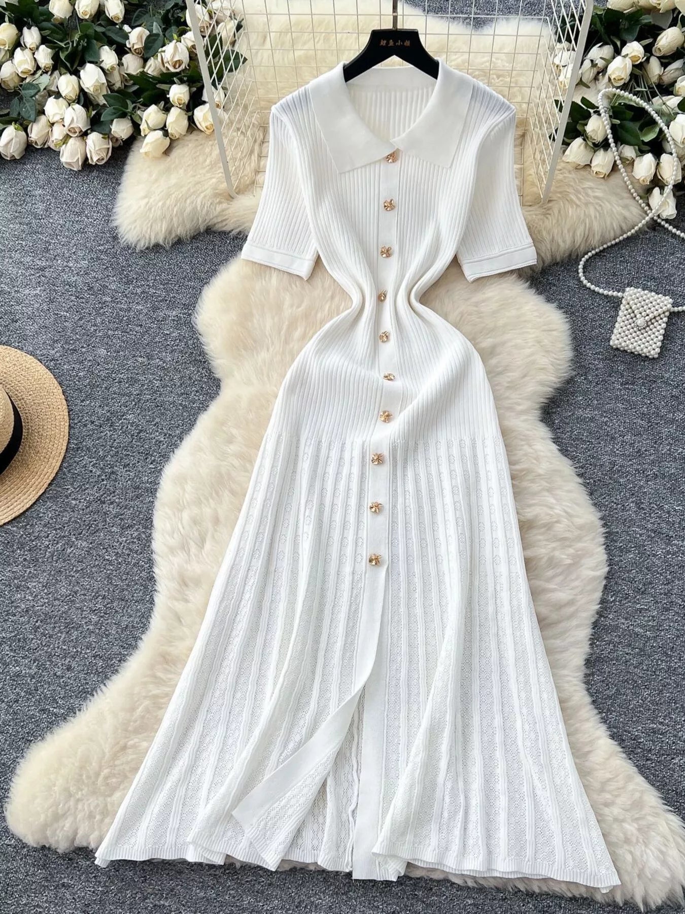 Button Front Short Sleeve Knit Dress