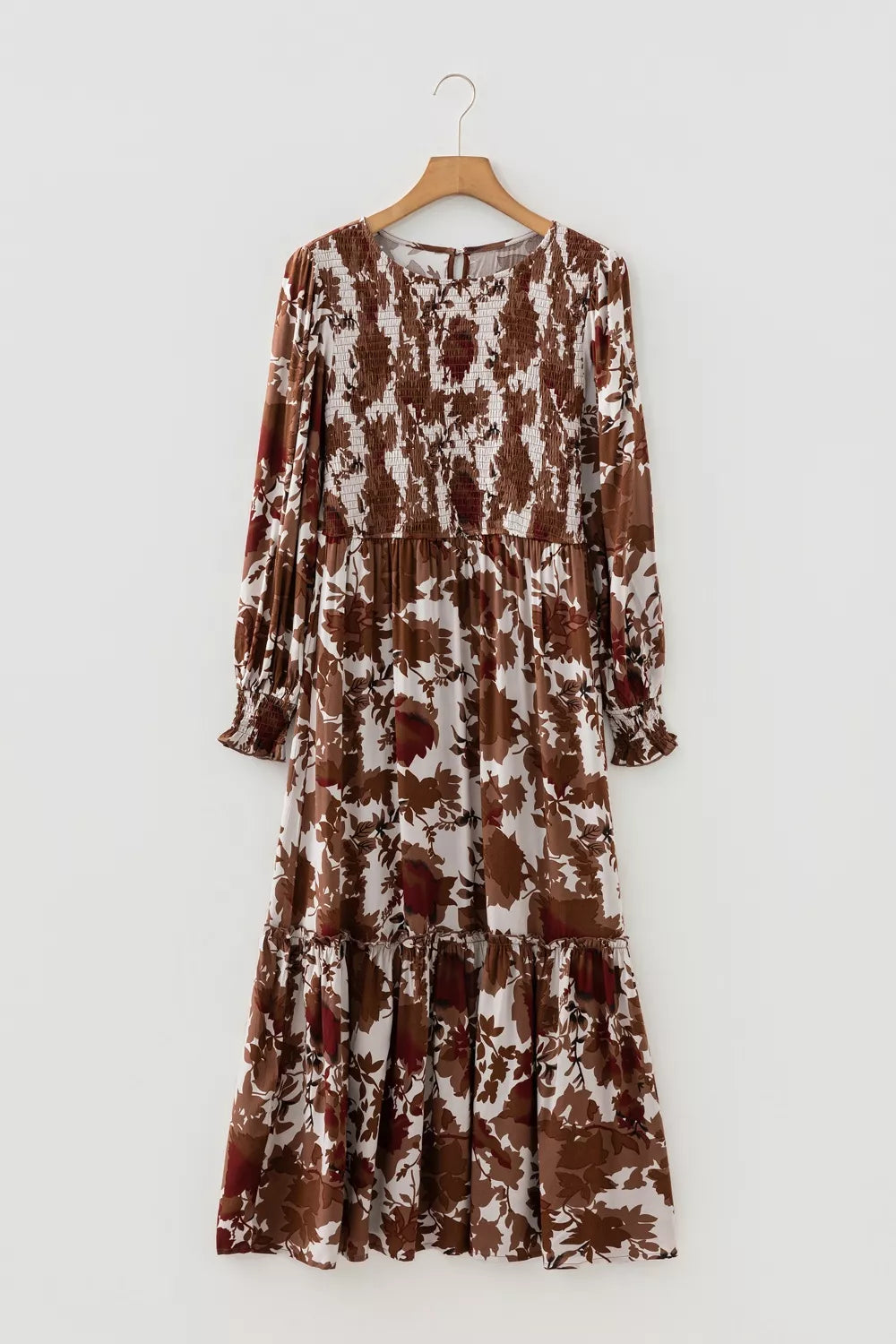 Floral Puff Sleeve Smocked Bodice Ruffled Maxi Dress