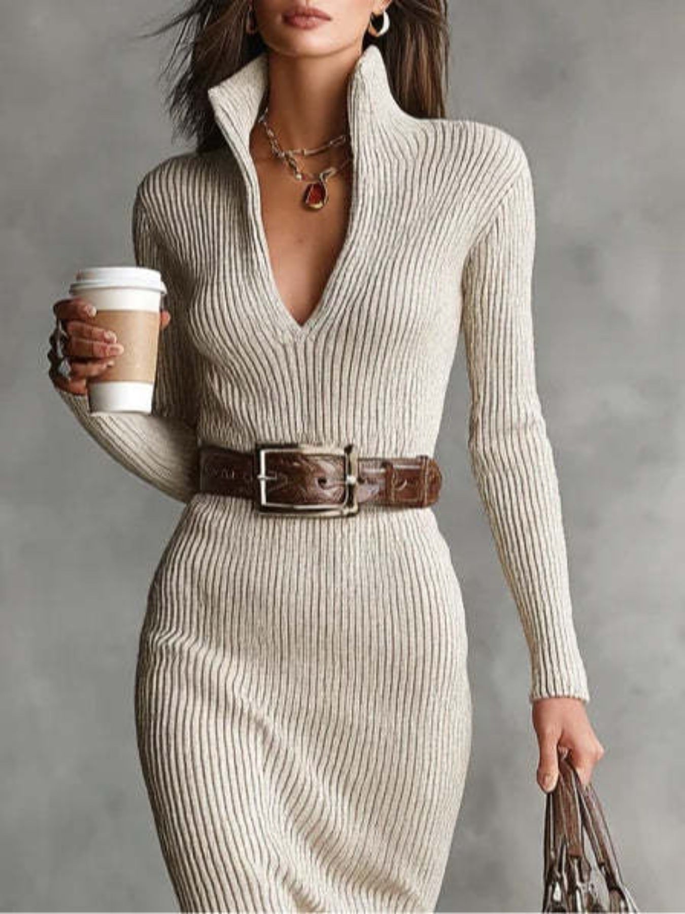 Ribbed Knit Turtleneck Bodycon Sweater Dress