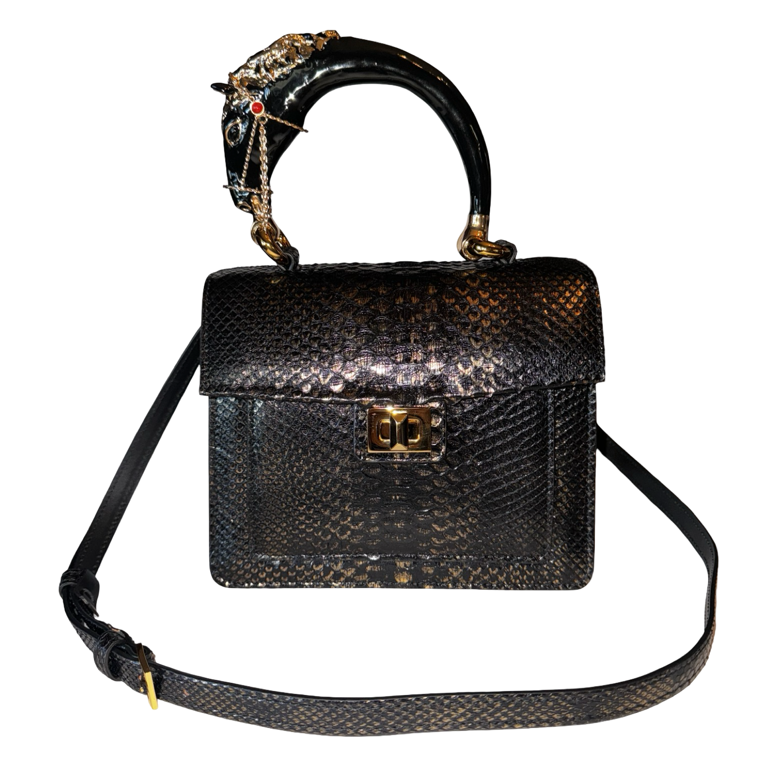 Noir d’Or Horse Handle Handbag
Authentic Black and Gold Python
