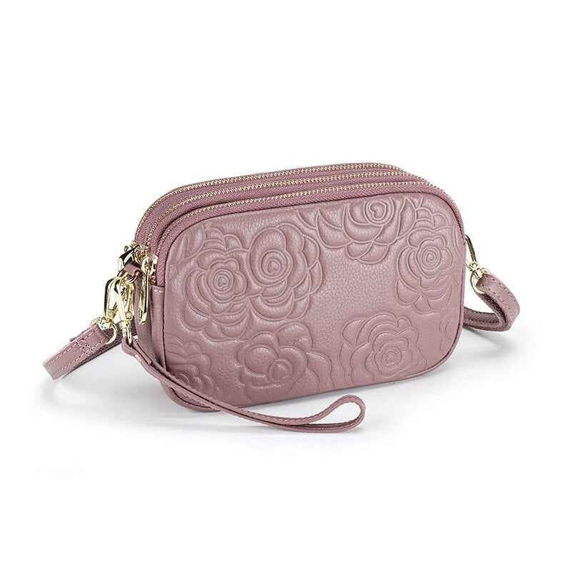 Trend Camellia Genuine Leather Messenger Bag Woman Crossbody Bag Cell Phone Bag Luxury Handbags Women Bags Designer Shoulder Bag