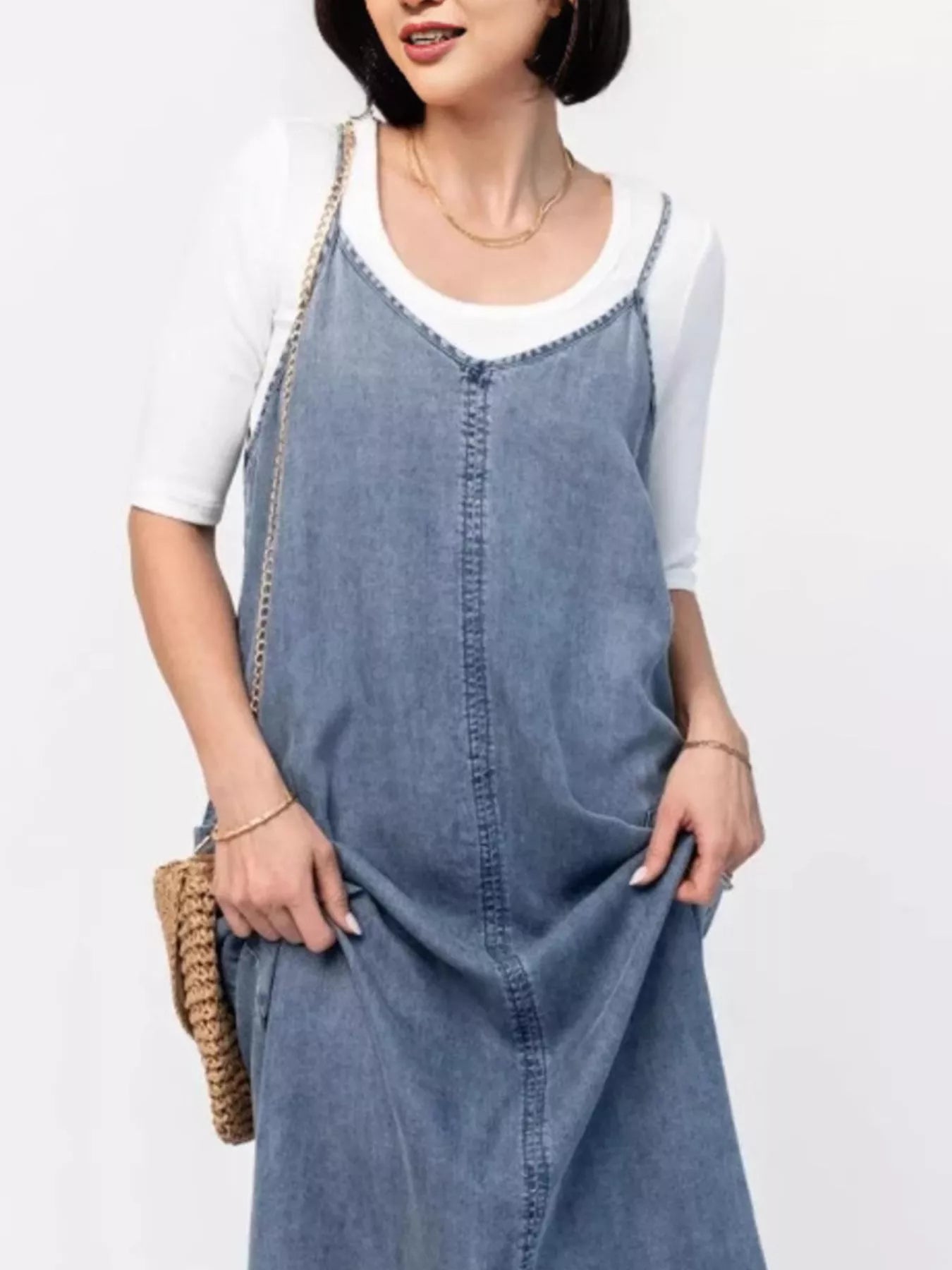 Casual Washed Denim Cami Maxi Dress