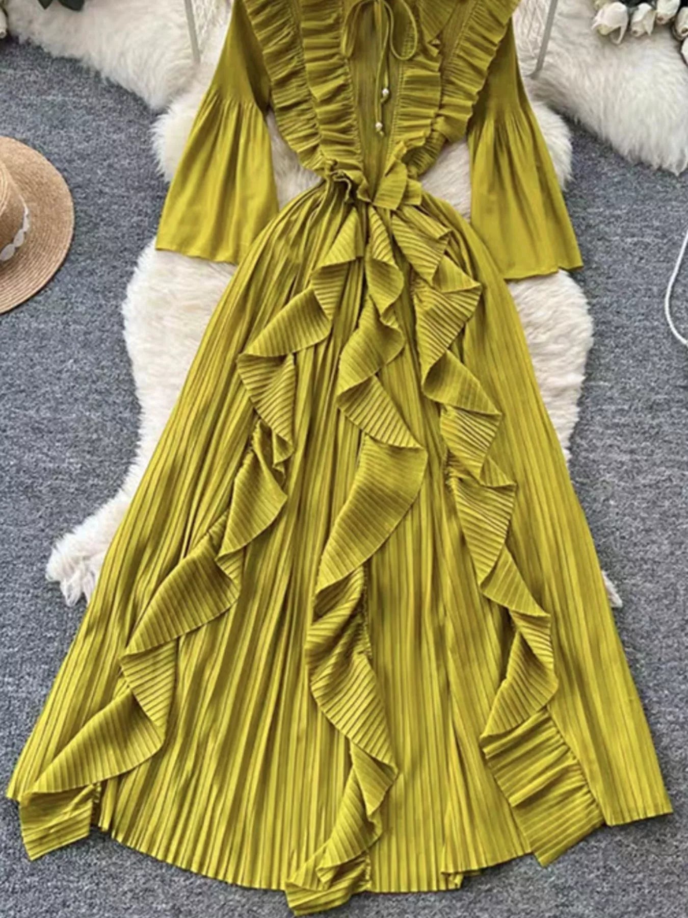 Ruffled A-Line Midi Dress