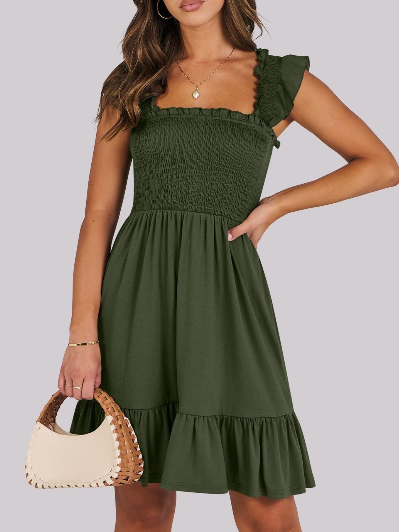 Smocked Ruffle Hem Mini Dress