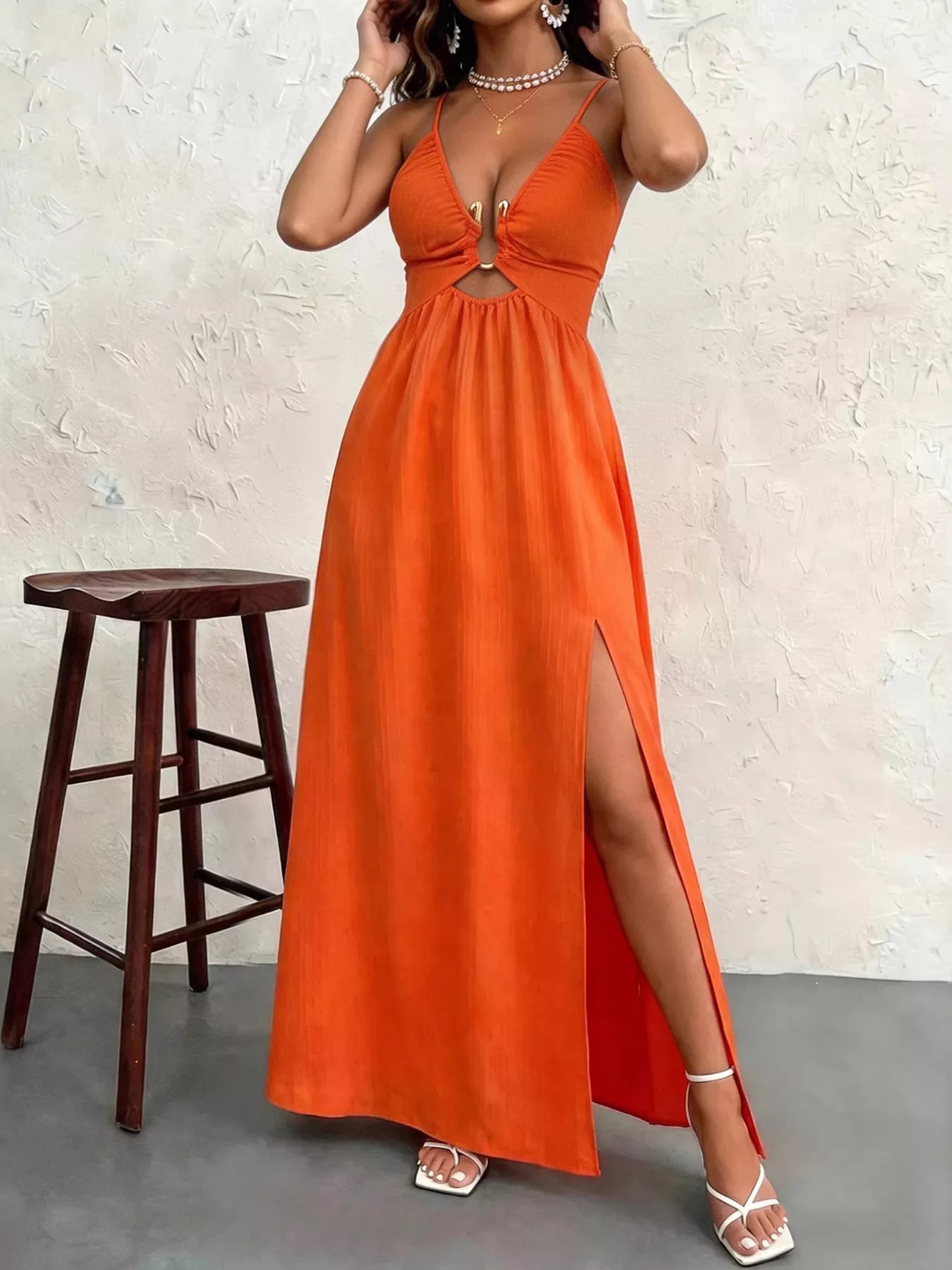 Cutout Front Slit Maxi Dress