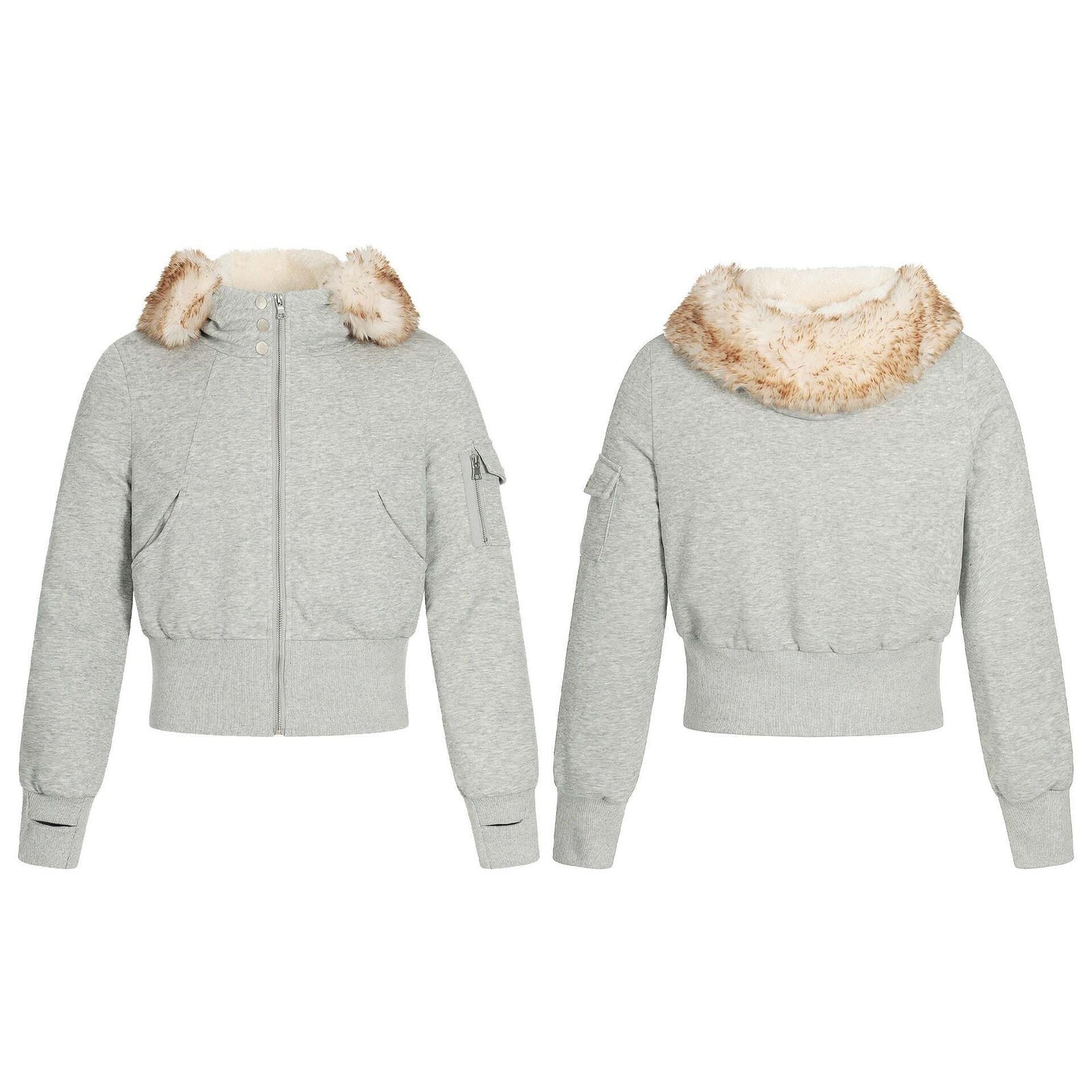 Warm fleece lined cotton jacket with fur collar and sweatshirt jacket