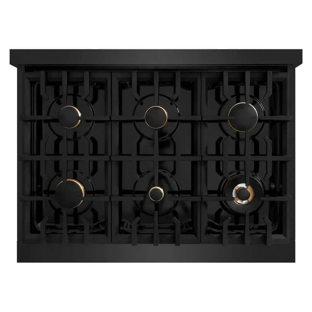 ZLINE 36" Select Gas Range Convection Gas Oven Black Stainless Steel Gold HGRBZ-36-G