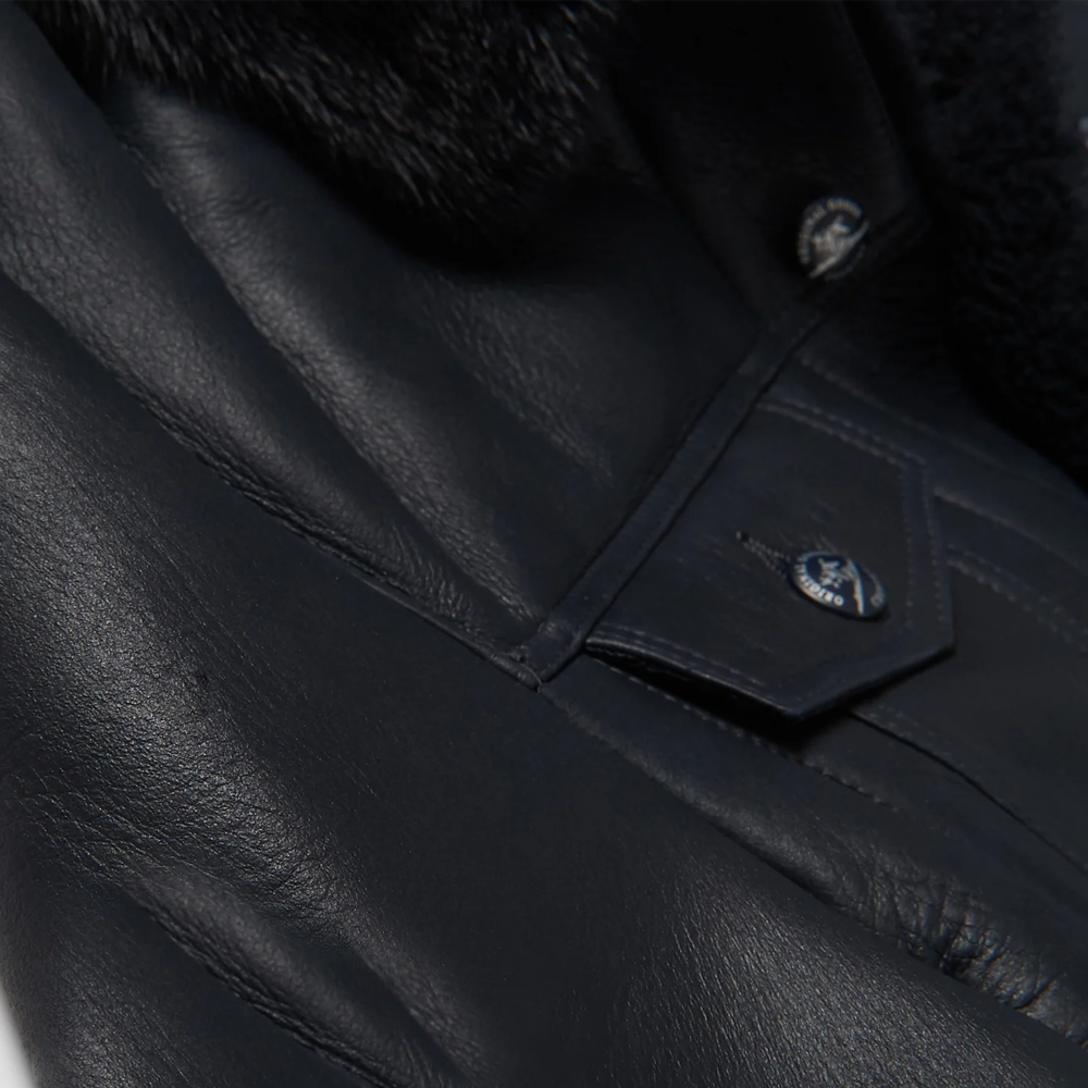 New Men Black Sheepskin Real Shearling Leather B3 Bomber Flying Trucker Jacket